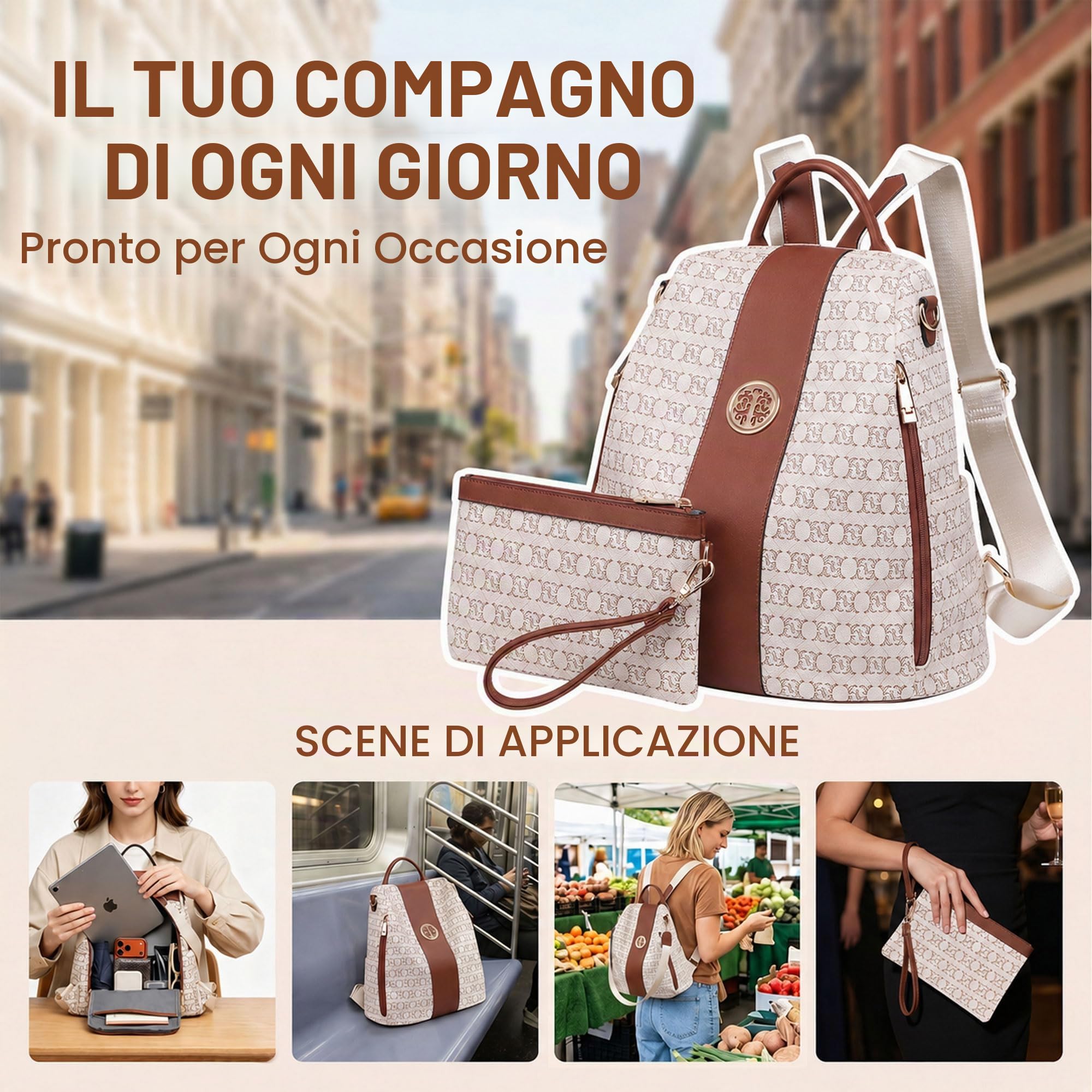 MKP COLLECTION Set di 2 zaini da donna, alla moda, con tasche multiple, antifurto, da viaggio, borsa a tracolla, 11.8"L x 5.5"W x 14"H