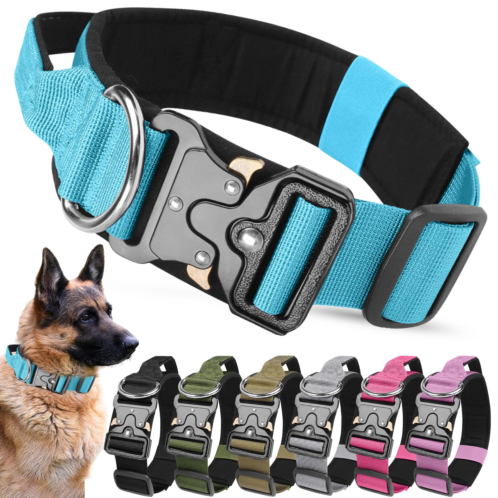 AKOFIC Tactical Dog Collar, Heavy Duty Wide Dog Collar with Handle and Soft Padded