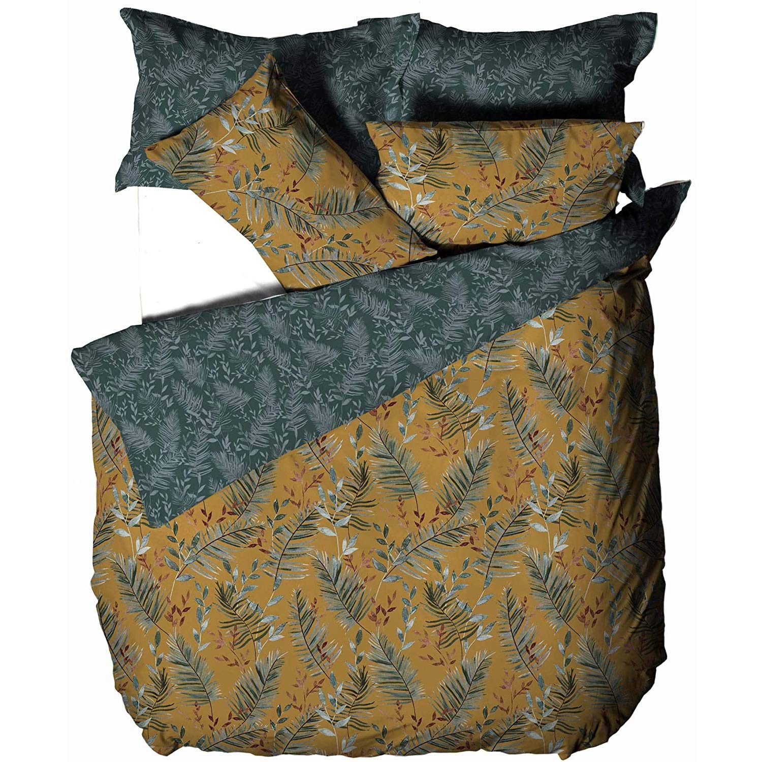 Furn Unisex Mustard Mazari Exotic Jungle Duvet Cover Set In | Size: King