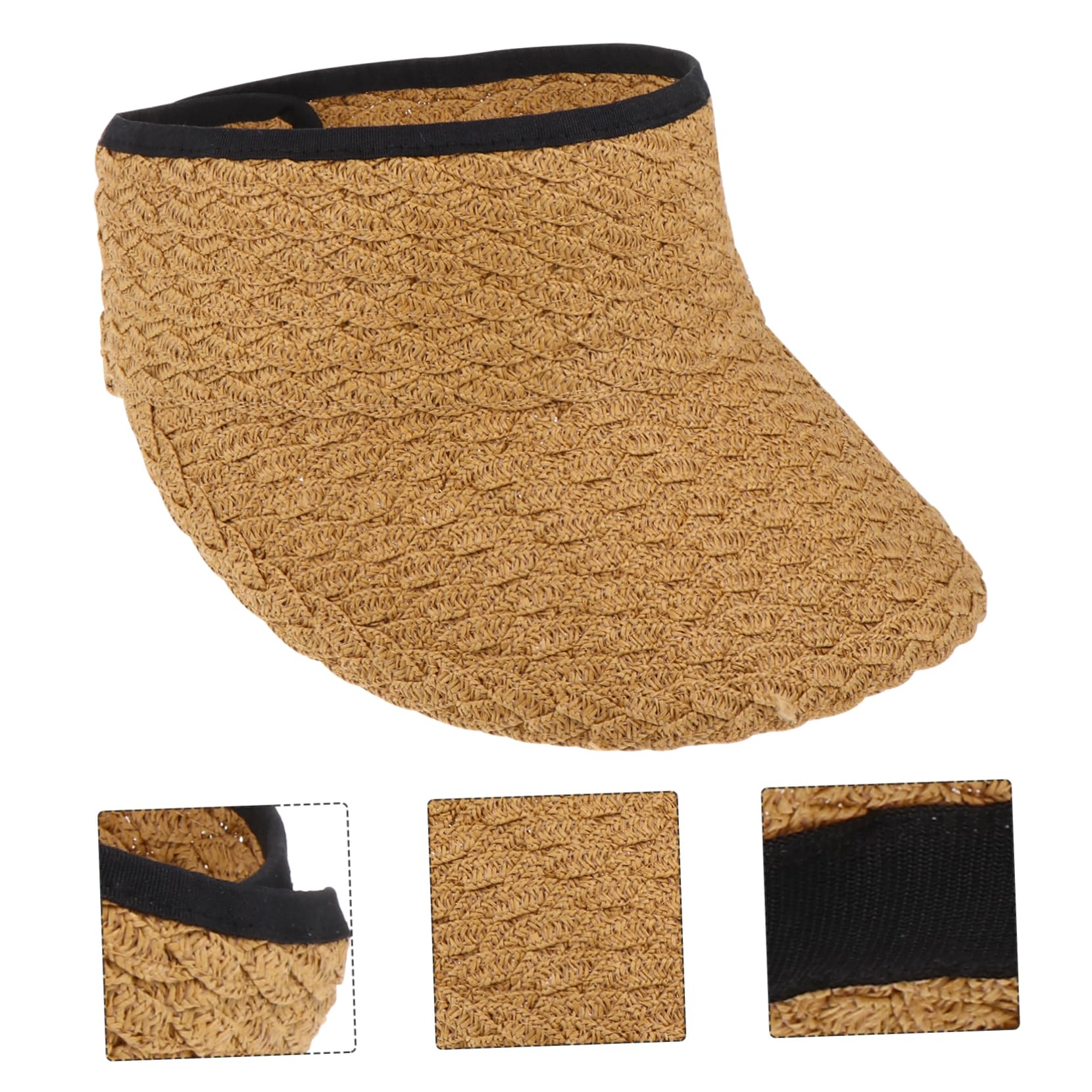 Ipetboom cilindro vuoto Uomini visiera cappello vuoto Spiaggia cappello sole capello per sole cappello in paglia intrecciata cappuccio di protezione solare Cannuccia Khaki