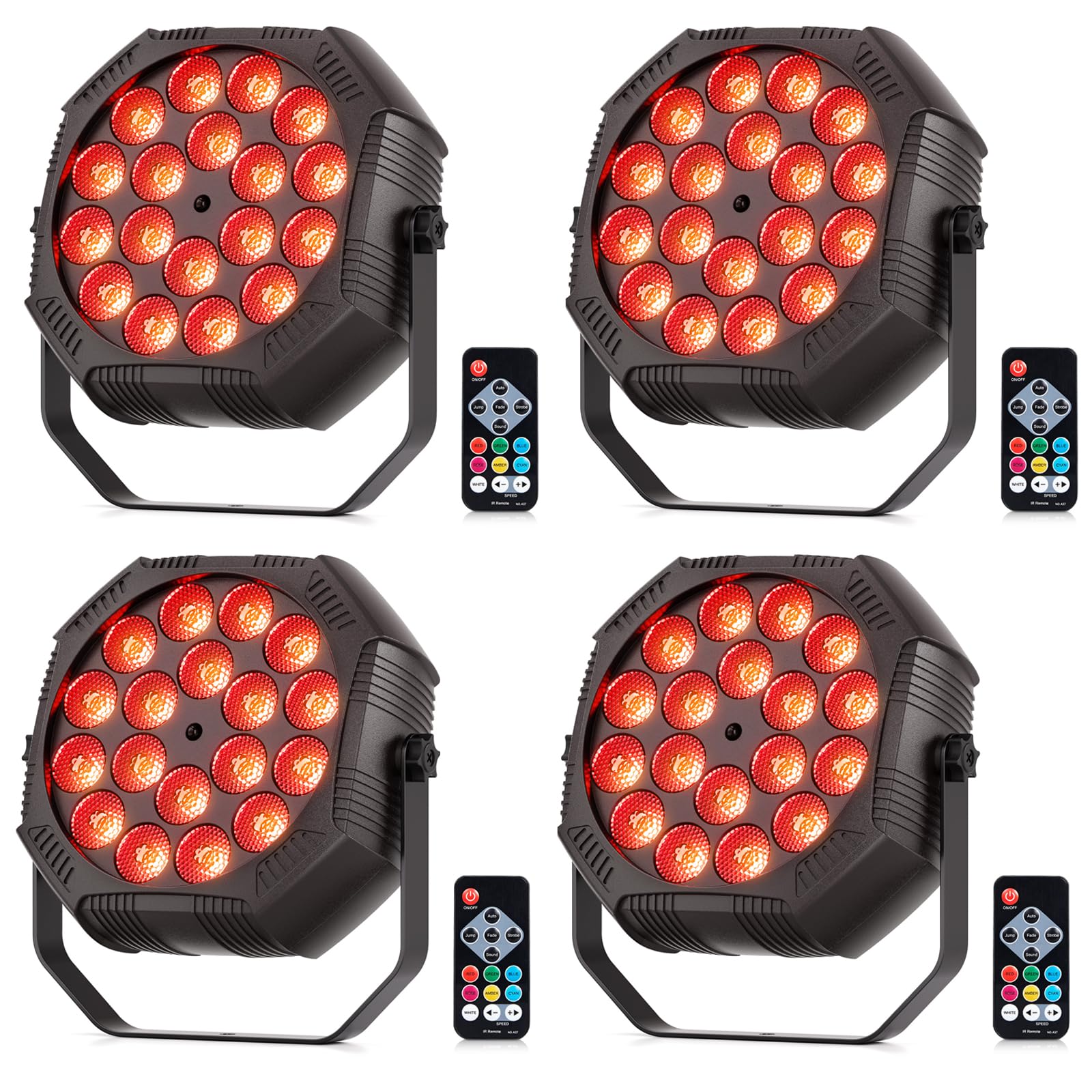 4PCS RGB Mini 18 LED Par Akku 3000mAh, 27W Wiederaufladbares Bühnenlicht Outdoor mit Fernbedienung, 4-6h Laufzeit Sound Aktivierter Partylicht für Bar DJ Disco Hochzeit Halloween