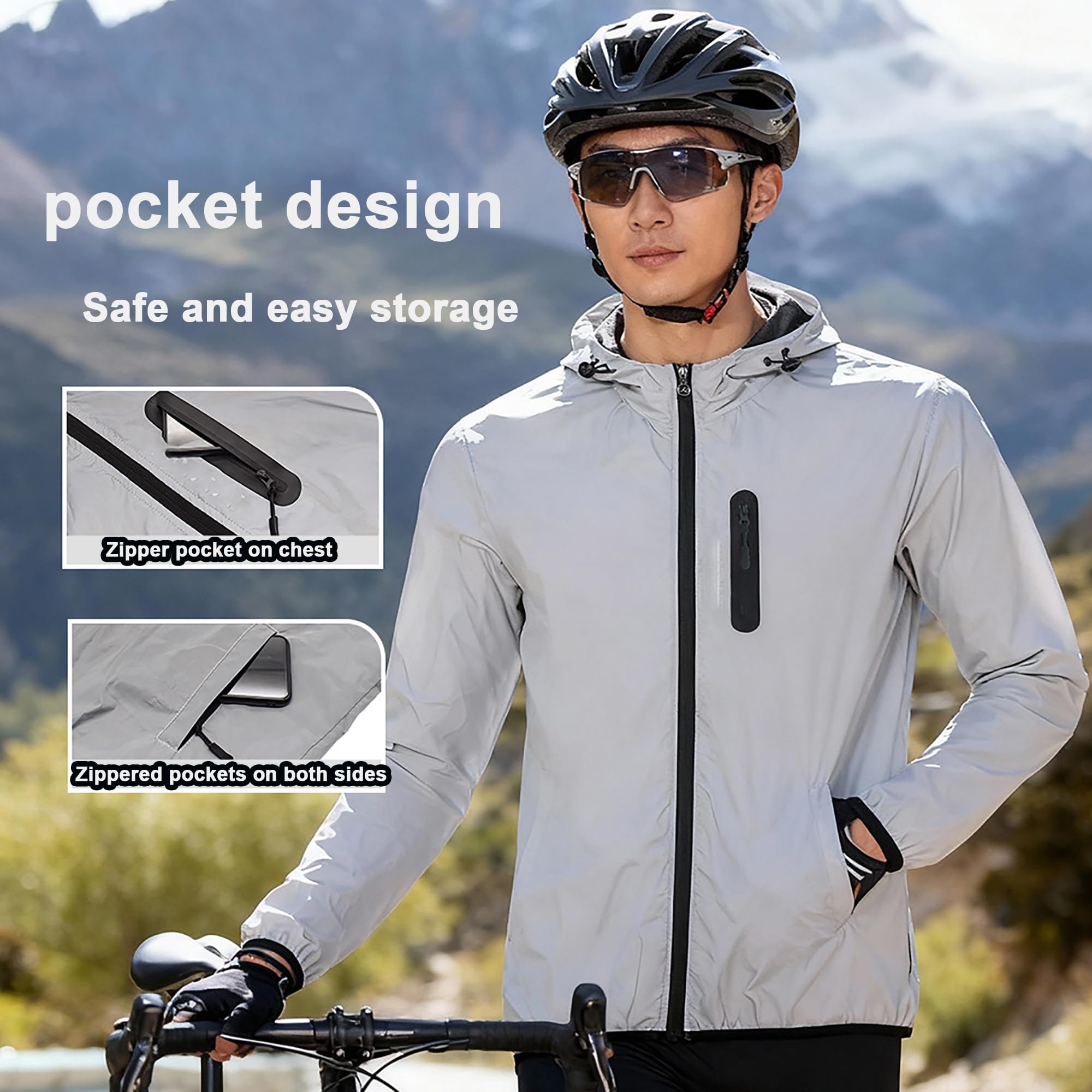 Chaqueta Reflectante Ropa de Ciclismo para Hombres mujeres, Impermeable Cortavientos, Deportes al Aire Libre Chaqueta con Capucha para ciclismo MTB, correr y uso diario