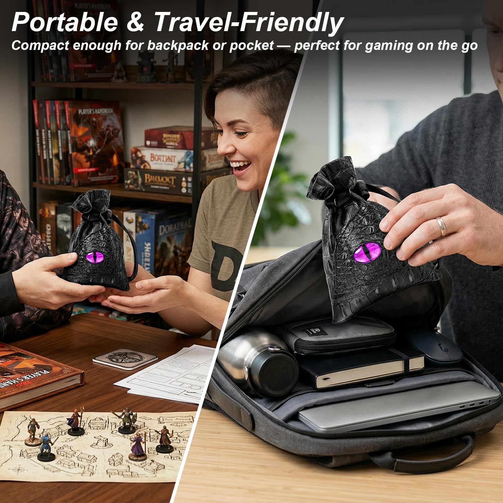 Haxtec Sac à dés dragon en cuir synthétique avec œil de dragon 3D, petit sac à cordon de serrage pour donjons et dragons, cadeau D&D pour les amateurs de dragons, brevet D893867