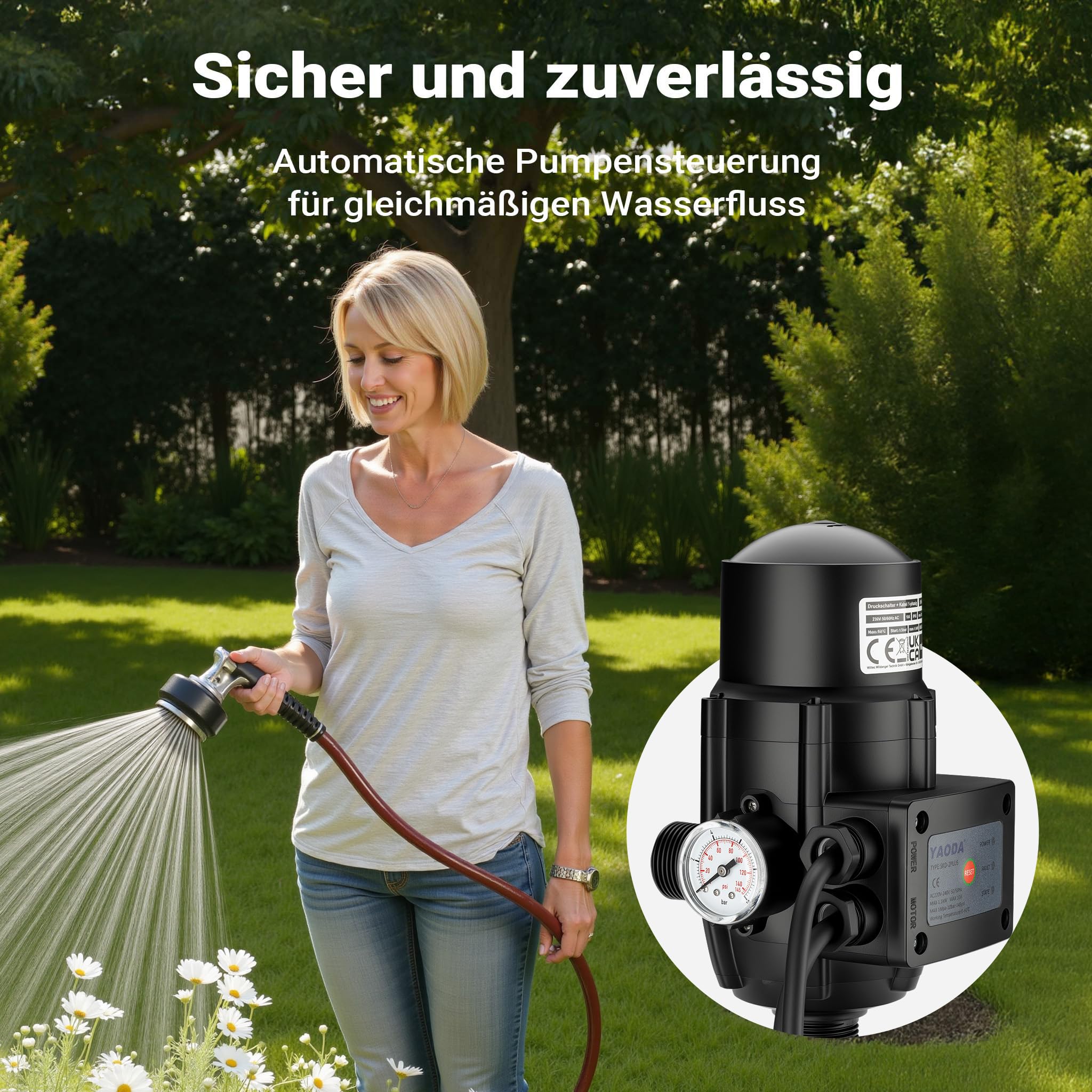 Wiltec Druckschalter mit Kabel EPC-2 230V bis 10 bar, Druckwächter mit Trockenlaufschutz für Hauswasserwerke und Pumpen, zuverlässige Pumpensteuerung