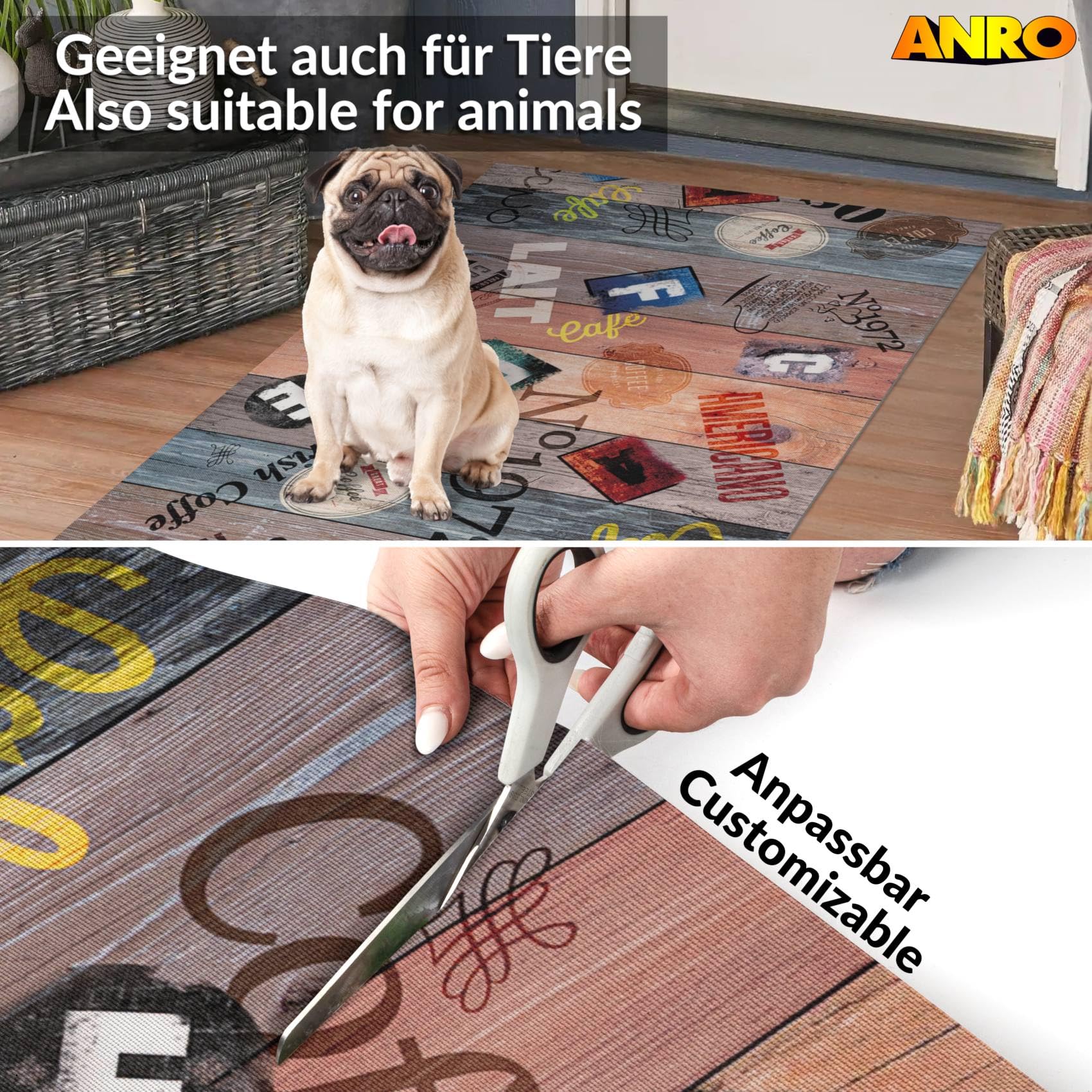 ANRO Küchenläufer Teppichläufer abwaschbar rutschfest Vintage Kaffee 180 x 52 cm
