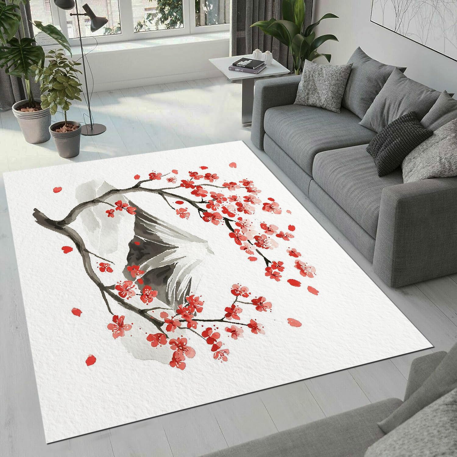 Tapis de chambre style Japon à fleurs de cerisier doux pour des pieds au chaud