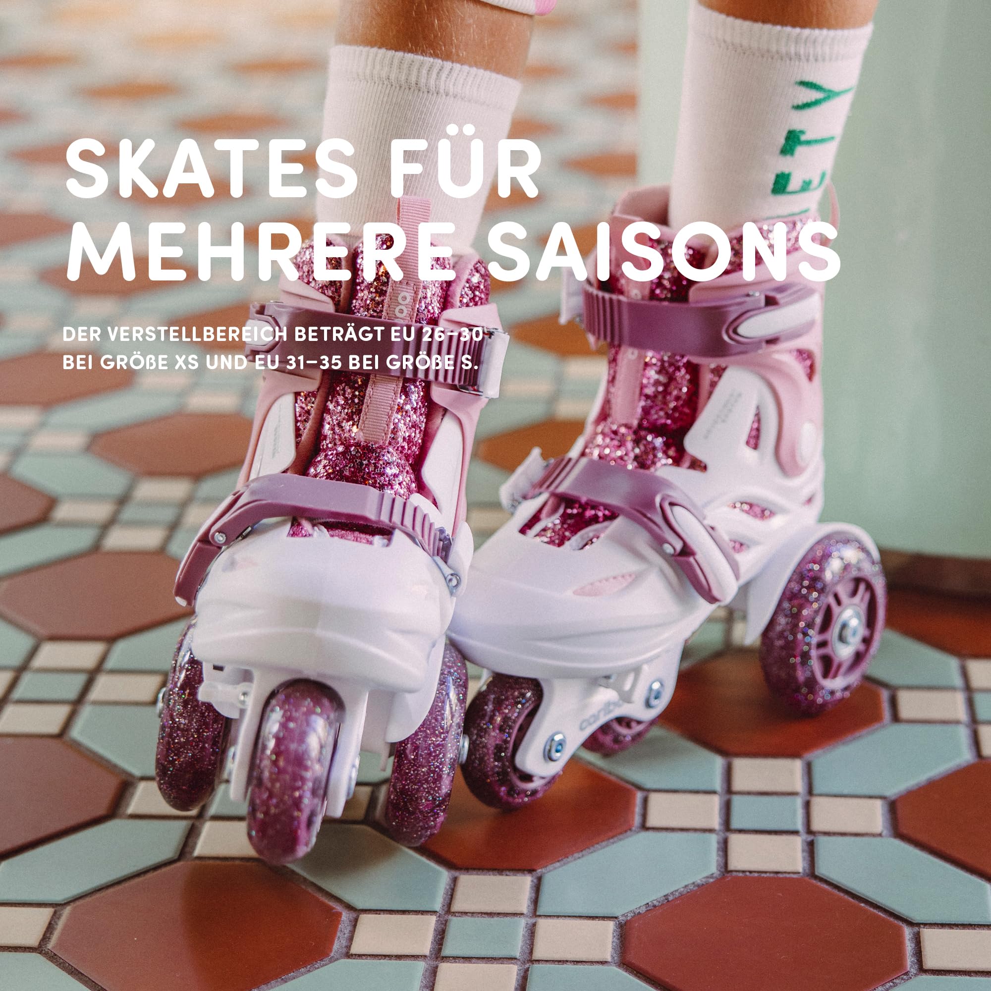 Cariboo Ballerina – Verstellbare Kinder-Inlineskates mit Schutzset (3-teilig), LED-Räder, Sicherheitsstopper, Einfaches Lernen, Glitzerdesign