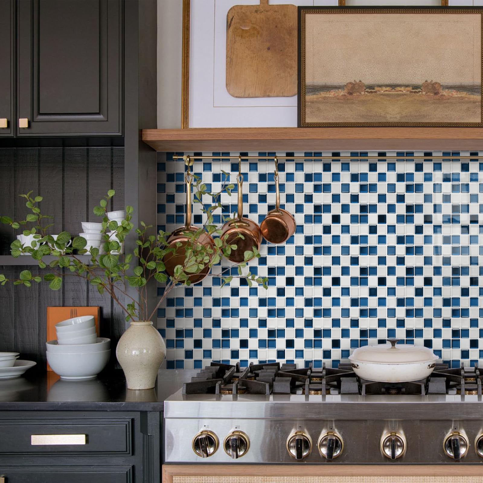 Adhesivos para Azulejos de 17x23 cm, Color Azul y Blanco, para baño y Cocina. Vinilo Autoadhesivo Impermeable y Resistente al Aceite, Ideal para la decoración del hogar.