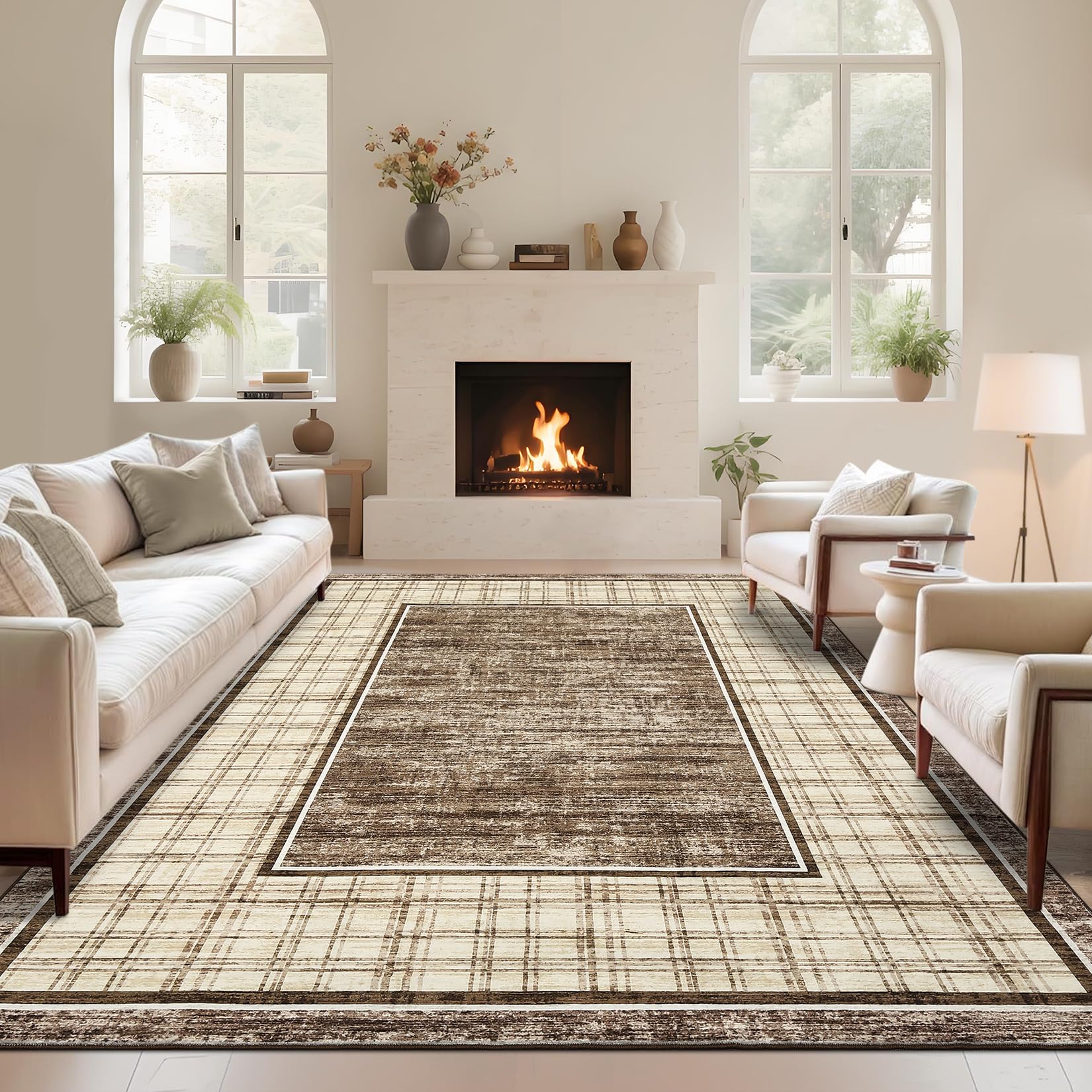GarveeHome Washable Rug for Living Room 8x10 Modern Checkered Area Rug, Low Pile Soft Rugs for Bedroom, Non Slip Non Shedding Indoor Floor Carpet
