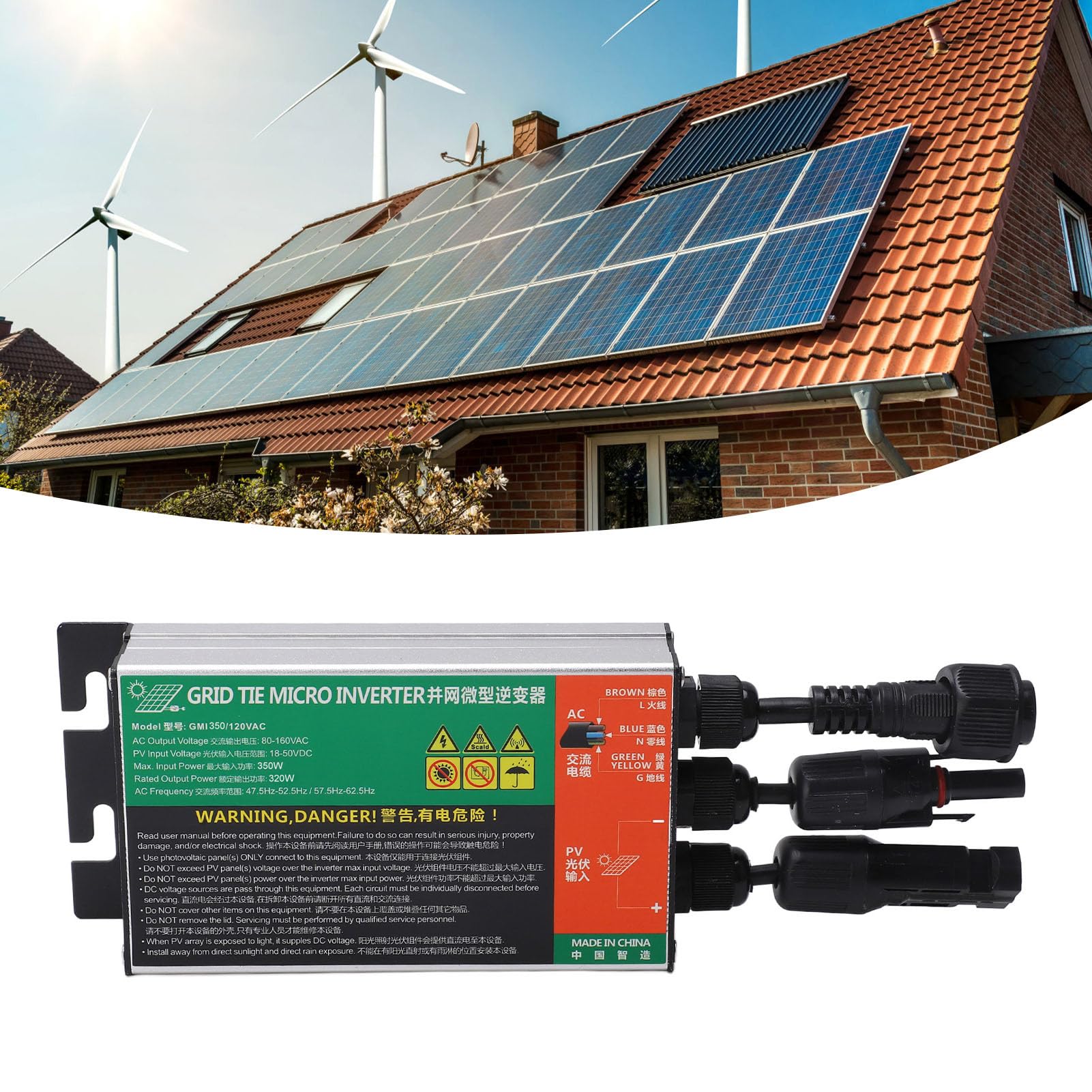 Hyuduo Solar-Wechselrichter, Grid-Tie-Mikro-Wechselrichter aus Aluminiumlegierung, 180 W AC220V-Sinuswellenausgang, Stapelbarer Schaltkreisschutz für Camping-Wohnmobil-Solarstromnutzung