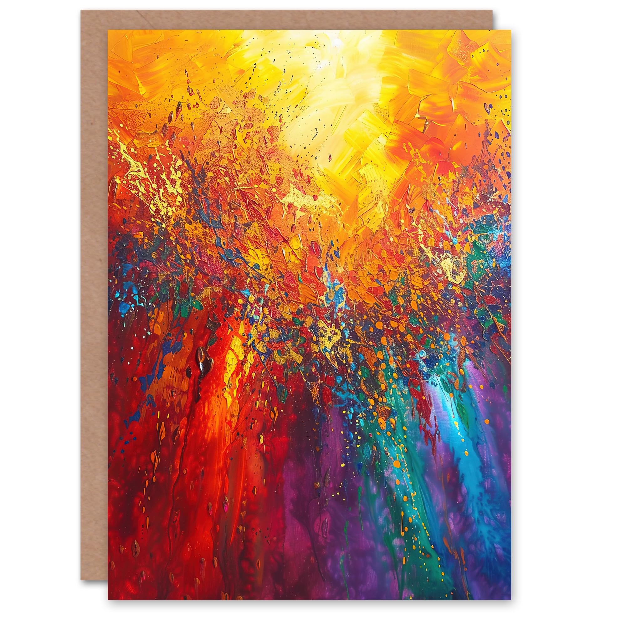 Artery8 Greeting Card Rainbow Sunrise Sunset Wave Abstract Painting For Her Woman Birthday Card