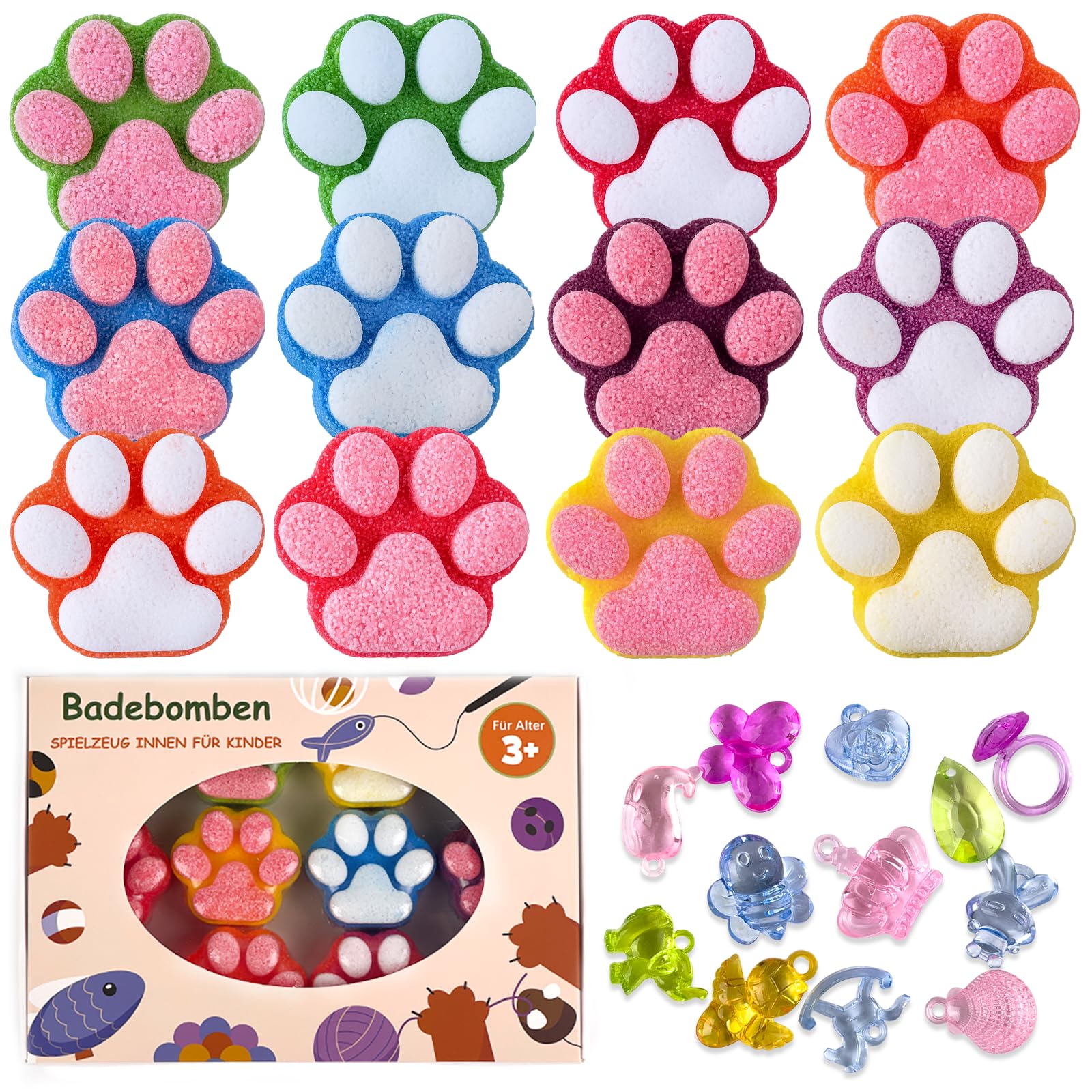 badekugel mit spielzeug Pfoten-Badebombe für Kinder mit Überraschung im Inneren, 12pcs bunte