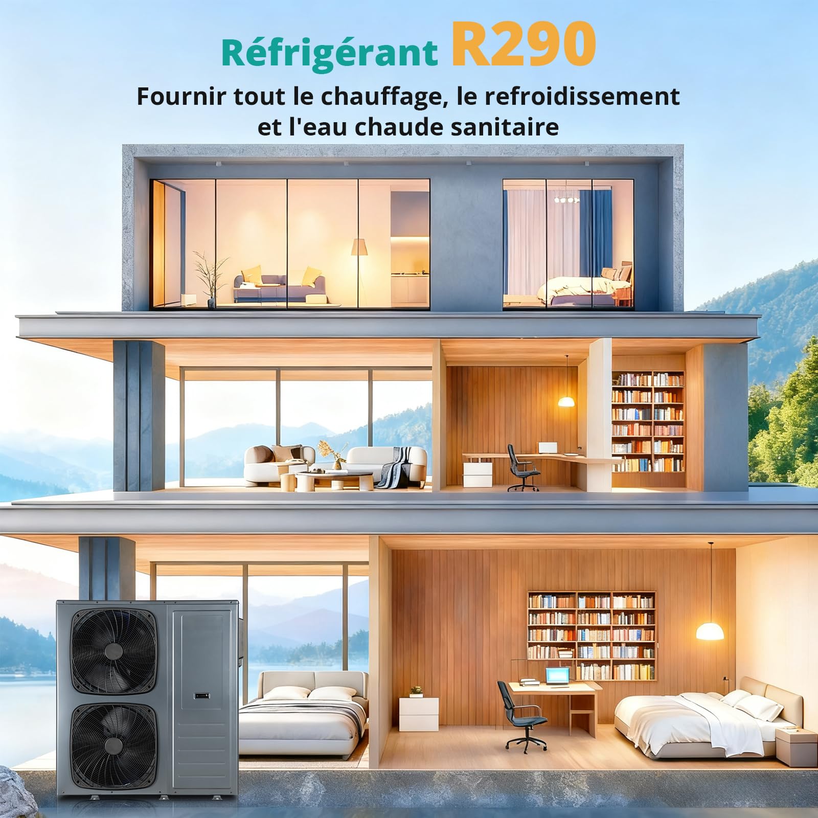 SMETA 16 KW Pompe à Chaleur Air Eau, R290, Monobloc, Pompe à Chaleur Maison MultifréQuence, ContrôLe Intelligent Wifi, Fonction Triple - Refroidissement, Chauffage et Eau Chaude, Mode Silencieux, A+++