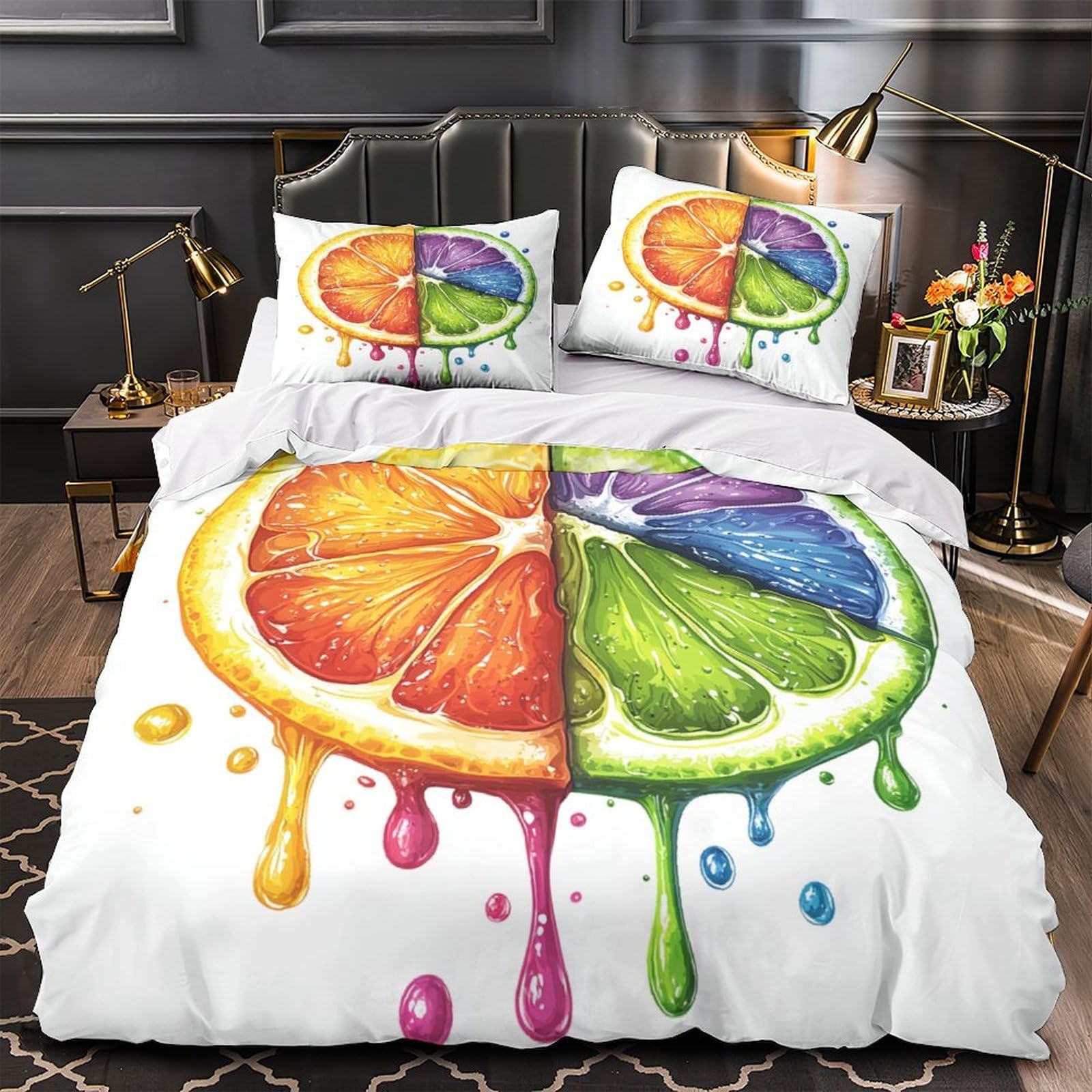 Housse de Couette 3D Agrumes pour une Chambre Enfant Illuminée par une Aquarelle Colorée Vibrante