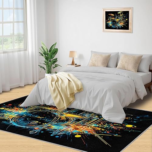 Miniatura 150 de Alfombra de instrumentos musicales – Alfombras de 4 x 5 pies para sala de estar, alfombra de área musical, alfombra de área musical, alfombra