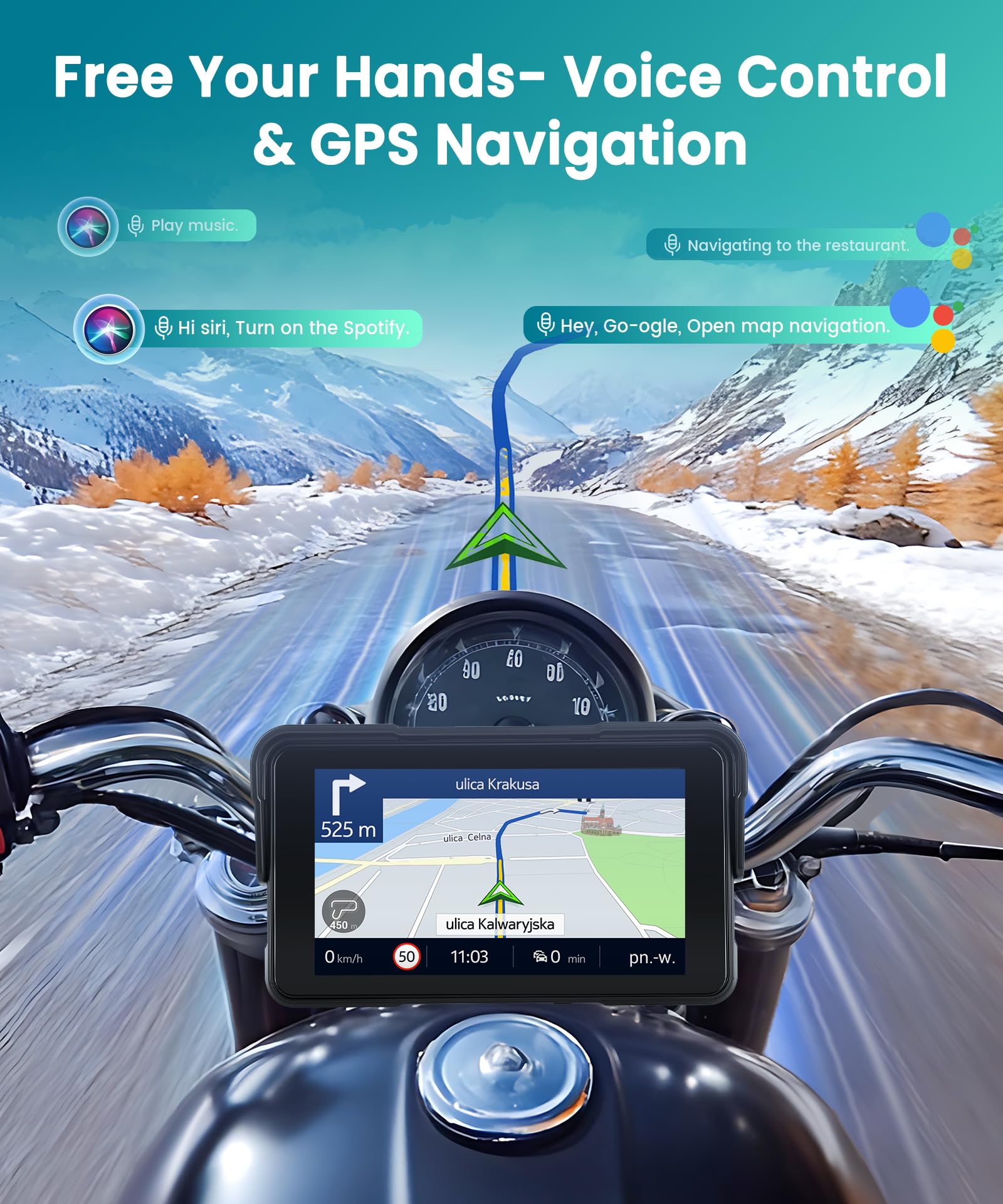 VECHTEL Motorrad Navi Kabelloses CarPlay und Android Auto per Moto, 5 Zoll HD Touchscreen GPS Navigation für Motorrad mit IP68 Wasserdicht, Bluetooth, Assistente Siri/GOO-gle, TPMS, Typ-C
