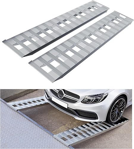 Kojem 6000 libras 79.5 x 15 x 2.3 pulgadas, rampas universales de aluminio con gancho plateado, extremo de fijación, cuchillo, camión, coche,
