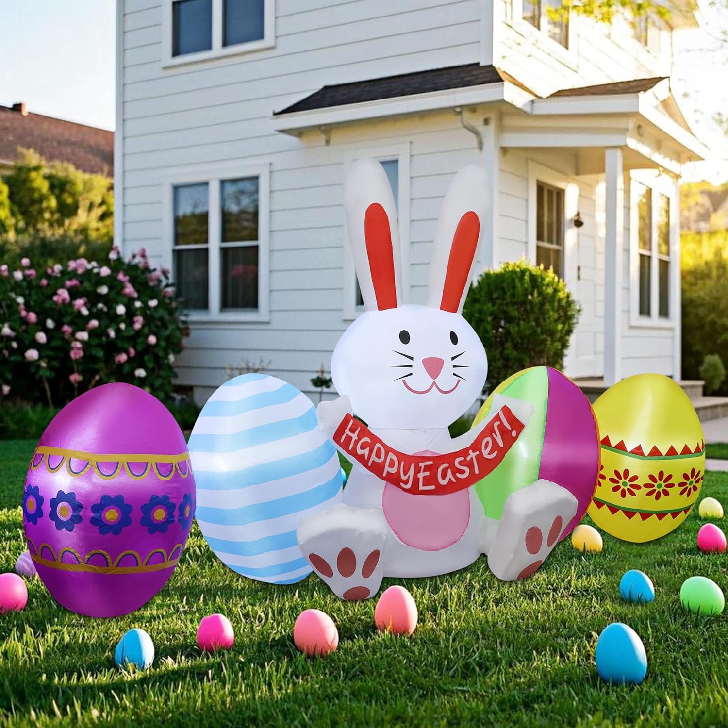 DR.DUDU Easter Inflatables Outdoor Decorations, 7 FT Long Easter Bunny with Eggs, Happy Easter Decorations, Easter Blow up Yard Decorations for Garden Lawn Holiday Party - Image 4