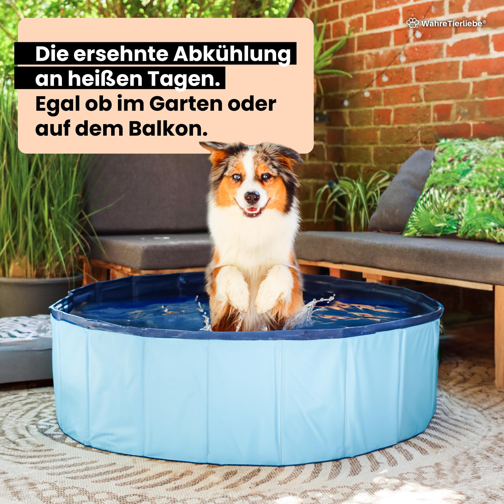 Wahre Tierliebe® Hundepool I Faltbar, ohne Pumpen I Planschbecken besonders Robust & rutschfest I Pool für Kinder, Hunde und Katzen I Hunde Pool
