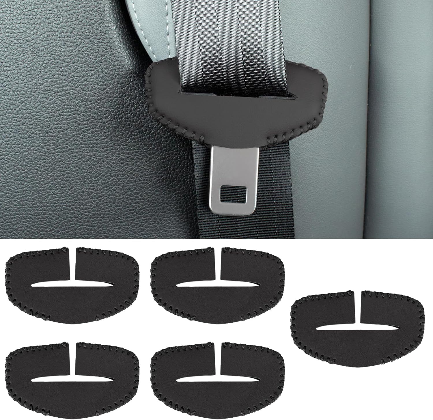 ONEMAJI 5 Pcs Auto Seat Belt Buckle Protector for Toyota Corolla Hatchback iM Cross Hybrid 2000-2023 2024, Car Seats Belt Fixing Buckle Decorate Protector Leather Cover, Silencer Clip Holster,black