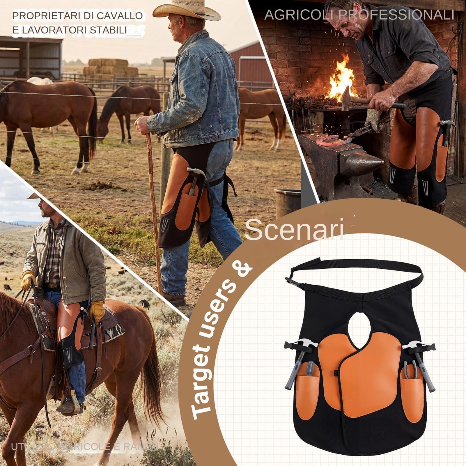 Grembiule Da Maniscalco | Grembiule Protettivo Con Ginocchiera | Grembiuli Da Maniscalco Con Tracolla Regolabile In Pelle Artificiale Per Cura Equina | Per Uomini Donne Papà Fattoria Pollame Saldatura