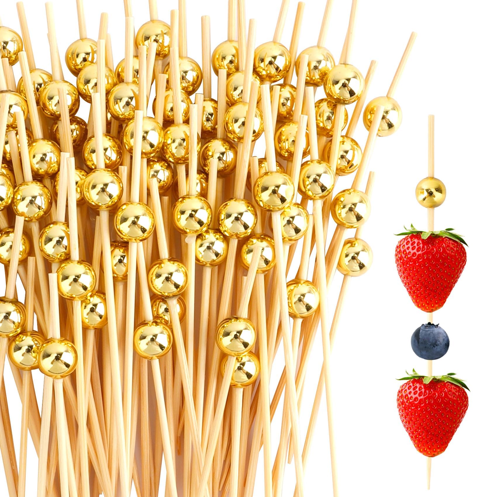 Cocktail Picks Toothpicks for Appetizers Charcuterie Accessories Cocktail Picks for Drinks Bamboo Toothpicks (Glossy gold color,200 pcs)