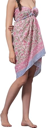 Womens Short 100% Cotton Hand Block Sarongs Beach Wrap Sheer Bikini Colors Wraps Chiffon Cover Ups for Swimwear Sarong Skirt