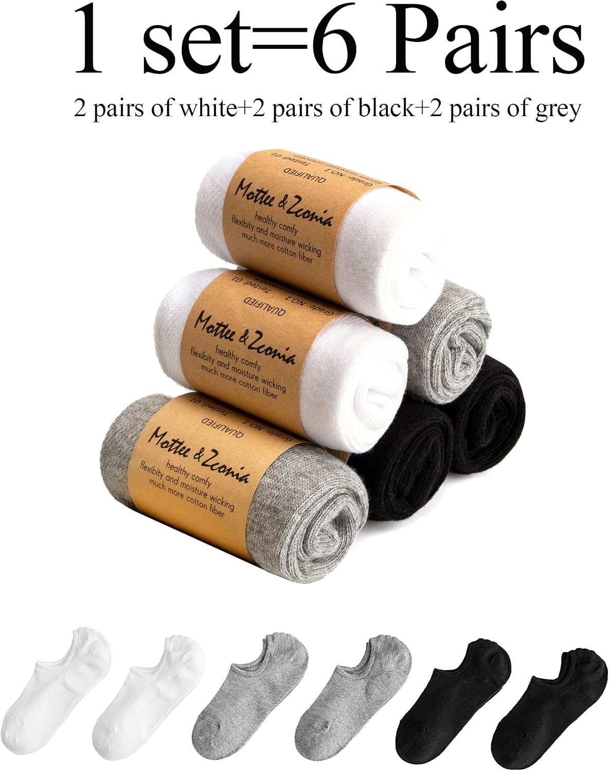 Mottee&Zconia No Show Sock Low Cut Ankle Short Socks for Men Basic Casual Anti-skid Cotton Socks with Non Slip Grips