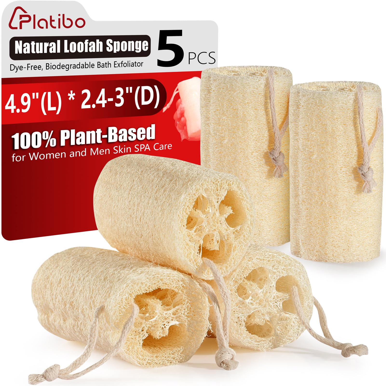 Natural Loofah Exfoliating Body Scrubber,5 Inches Organic Luffa,Real Green Glow Egyptian Shower Loofah Sponge Body Scrubber for Women and Men,Scratch-Free (5 Pack)