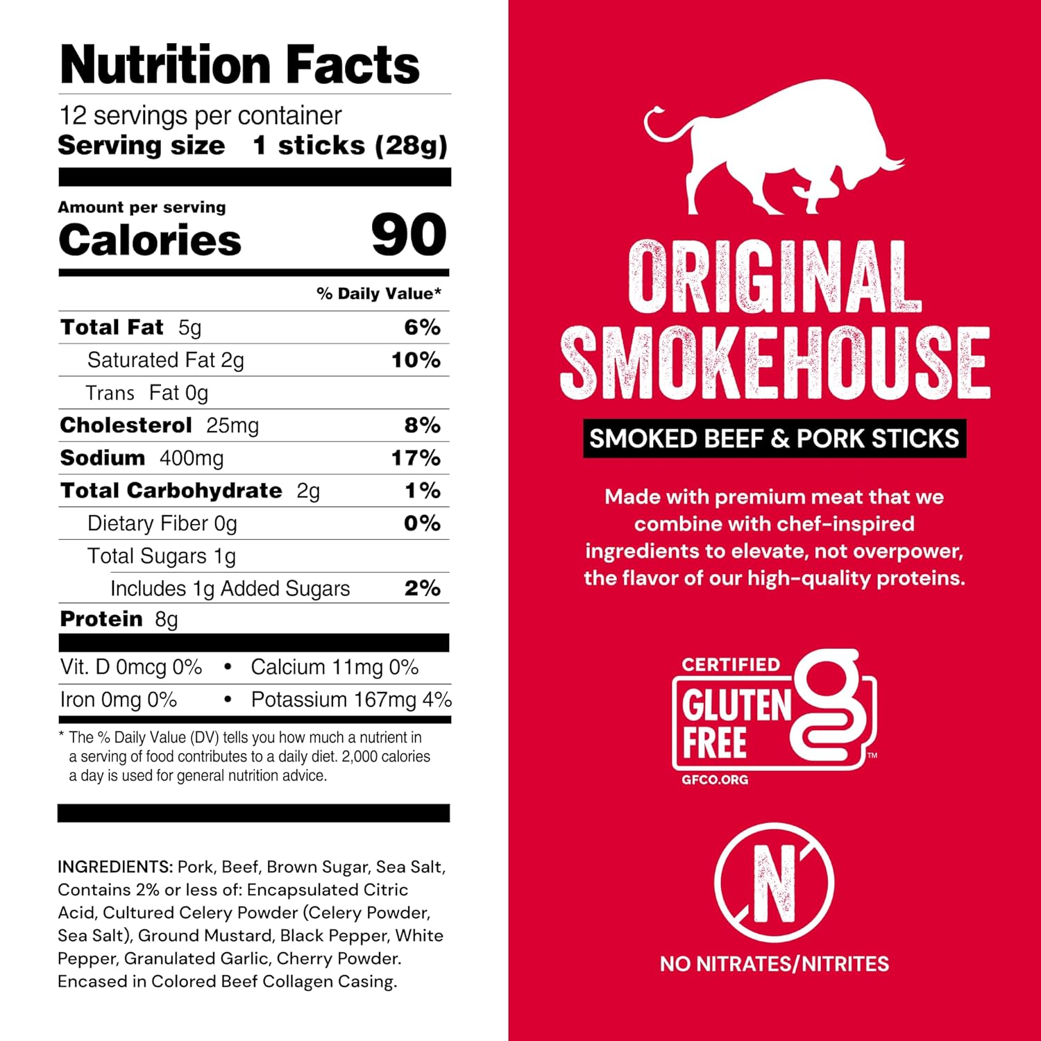 Chef’s Cut Real Snack Sticks | High Protein Meat Snack, 8g Protein & 90 Calories, Gluten Free, Keto-Friendly, Premium Smoked Beef & Pork Blend | Original Smokehouse | 1 oz Stick (12-Count Bag)
