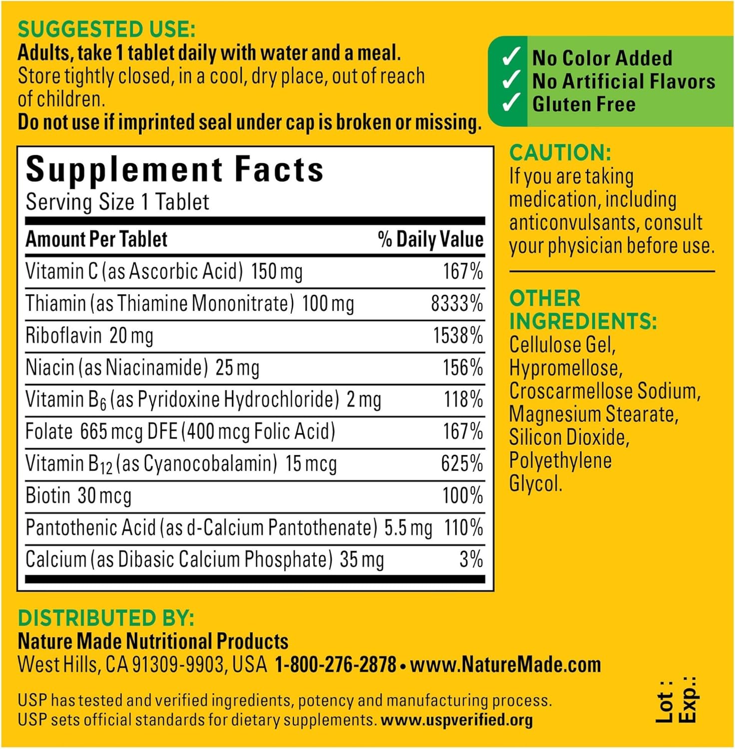 Nature Made Super B Complex with Vitamin C and Folic Acid, Dietary Supplement for Cellular Energy Support, 60 Tablets, 60 Day Supply : Health & Household