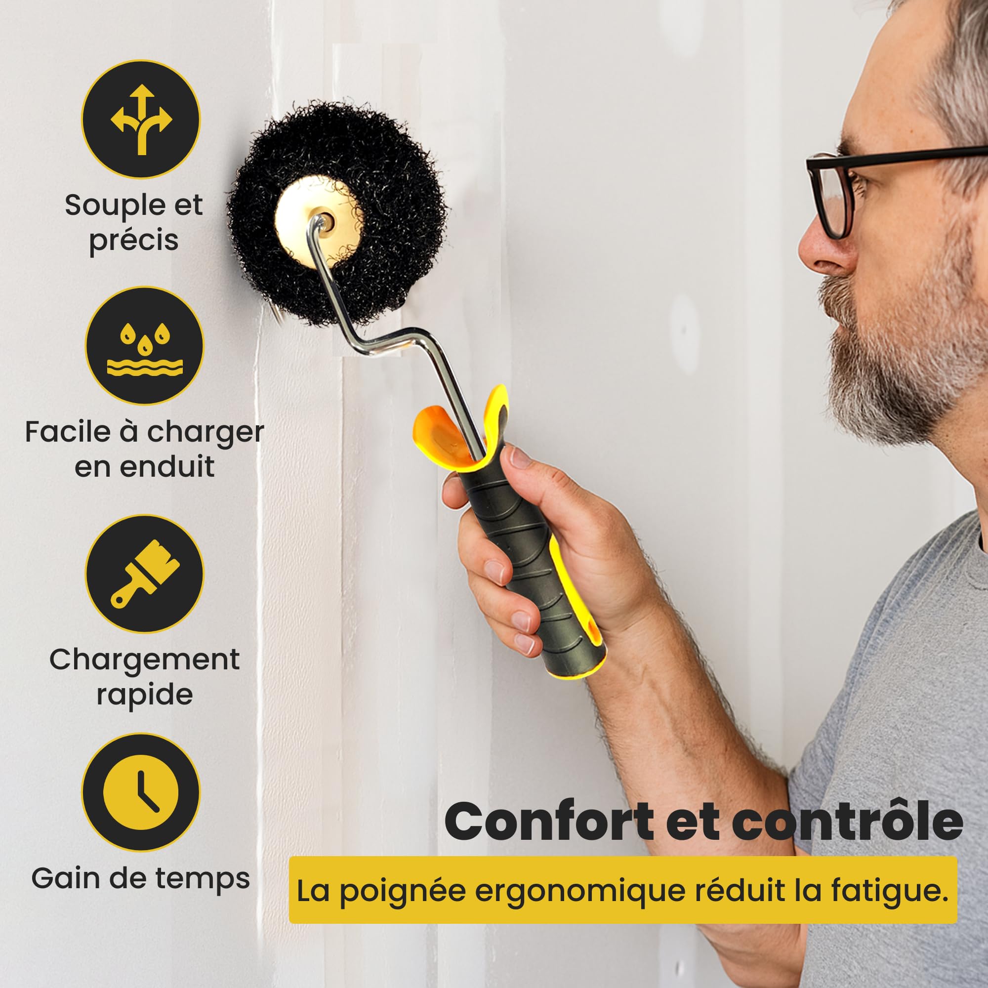 Rouleau d’Angle à Enduit | Application Rapide et Uniforme | Pour Bandes Joints et Angles Placo | Outil Plaquiste pour Murs et Plafonds