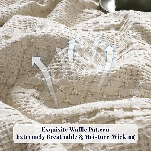 Miniatura 4 de PHF Manta refrescante de punto gofre, tamaño King, ligera, 60% rayón derivado de bambú y 40% algodón, transpirable, manta de verano para personas