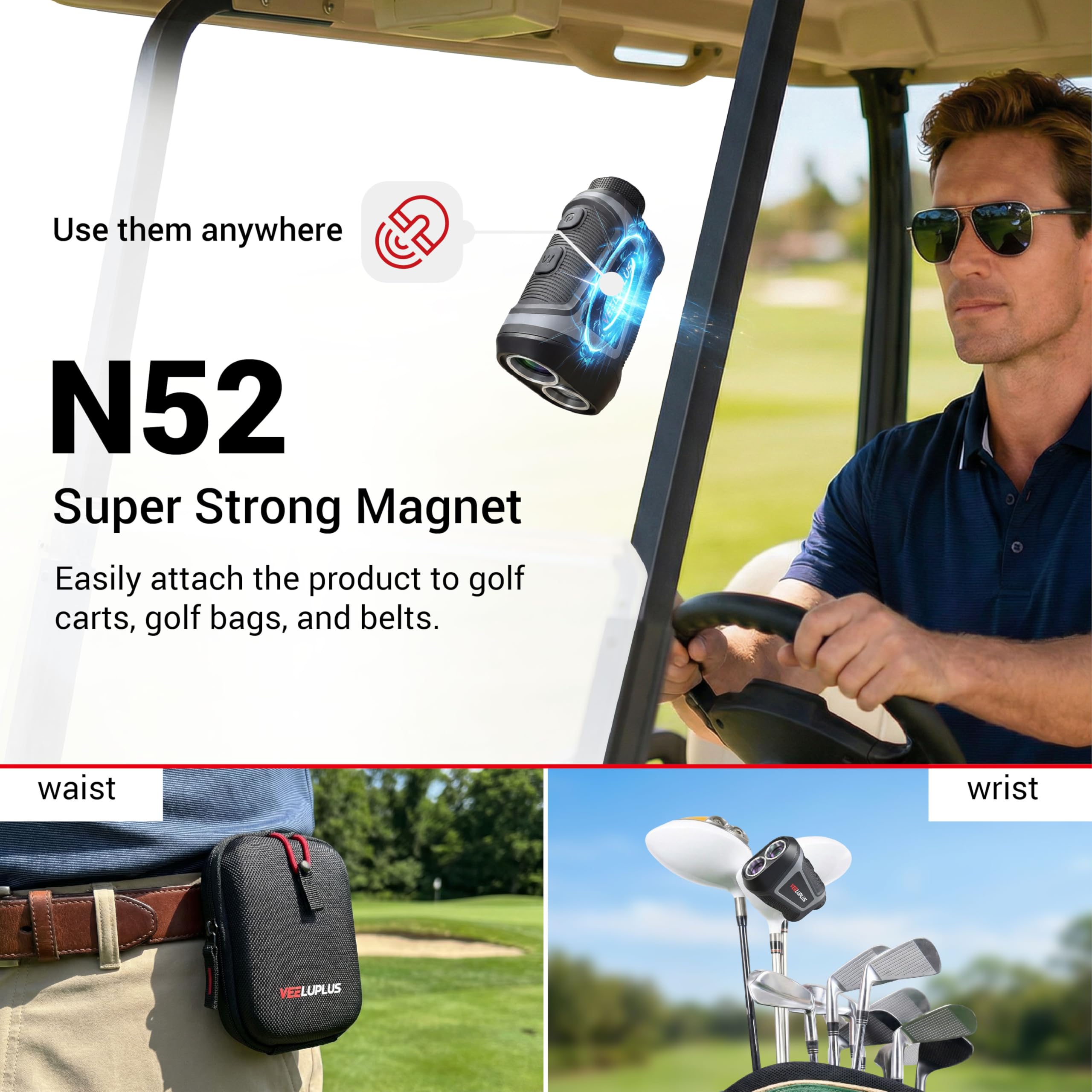 Entfernungsmesser Golf mit Steigung, 30.000 Anwendungen mit einer einzigen Ladung, 0,28 S schnelle Flaggensperre, USB-C wiederaufladbar, Magnetbefestigung, Laser-Entfernungsmesser, Golf-Ranger-Finder