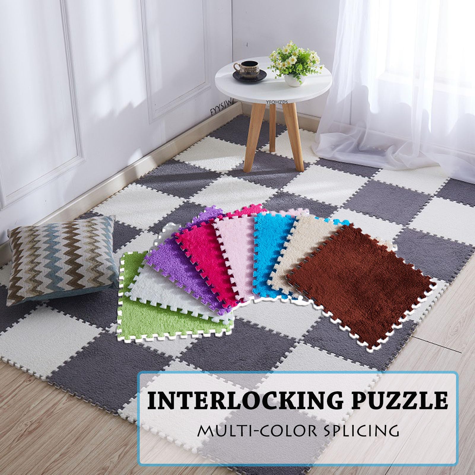 Mata do układania puzzli Piankowa mata podłogowa typu puzzle, opakowanie 9 sztuk wielokolorowych, blokujących pluszowych płytek piankowych o wymiarach 12 x cali(Rose Red+gray+white)