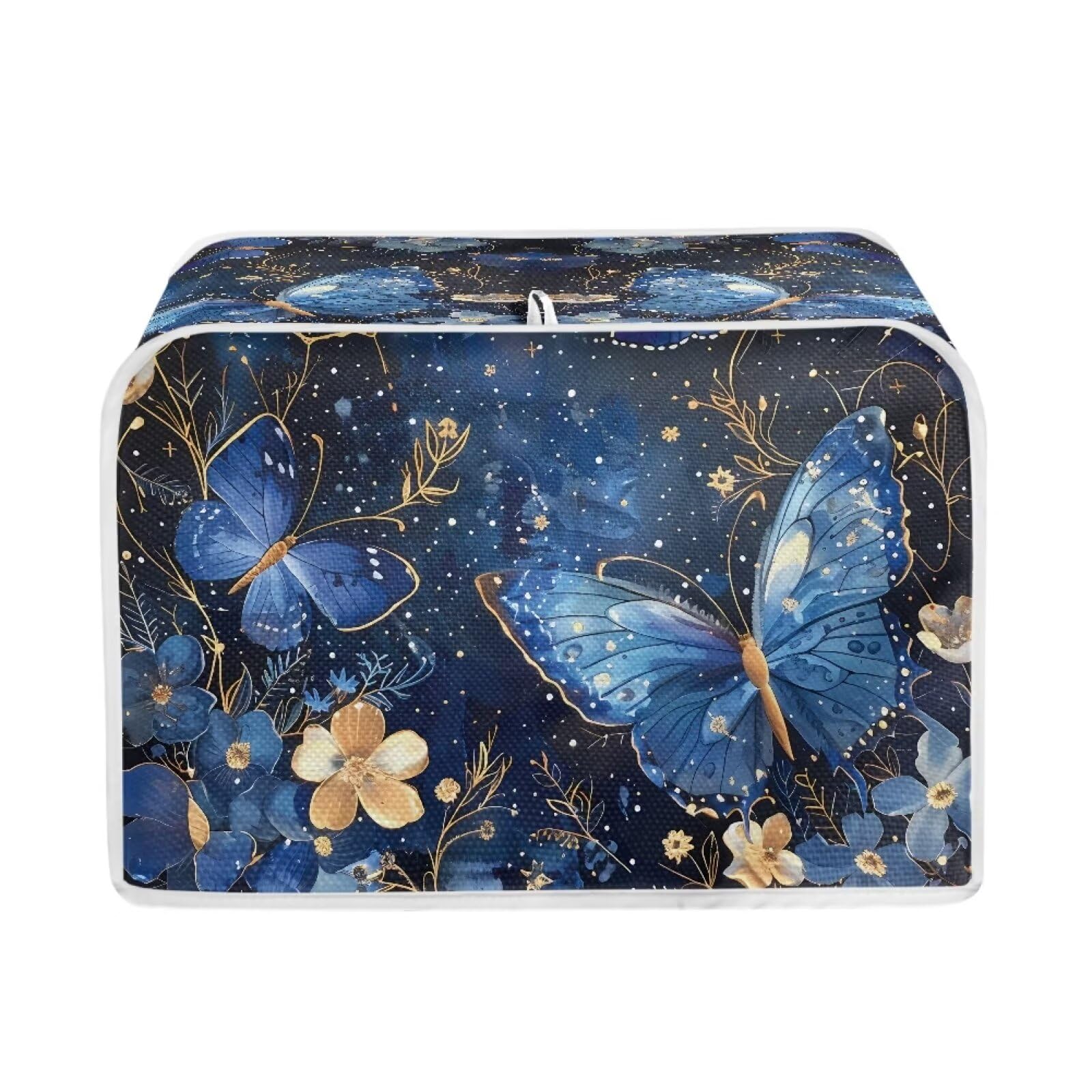 Butterfly Toaster Dust Cover 2 Slice, Floral Anti-Sputtering Toaster Covers, Washable Decorative Bread Toaster Cover, Dust Fingerprint Protection for Toasters Bread Maker, Blue-picture-11
