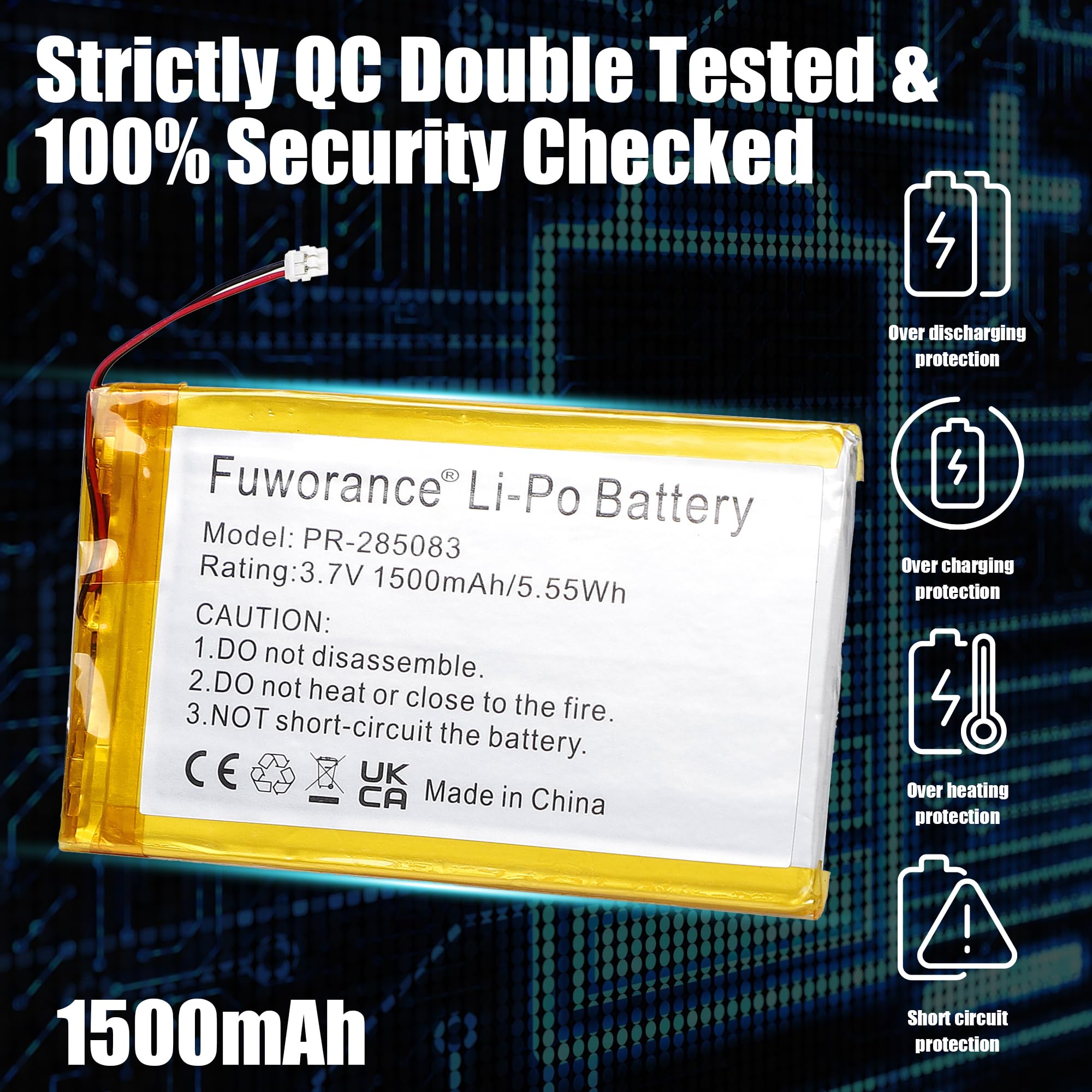 1500mAh 3.7V PR-285083 Batteria Compatibile con Kobo Aura/Glo HD/H2O/per Pocketbook 631 Touch HD/per Barnes & Noble Nook Glowlight Plus 2015/per Noble BNRV510/per Tolino Shine 2 HD/3