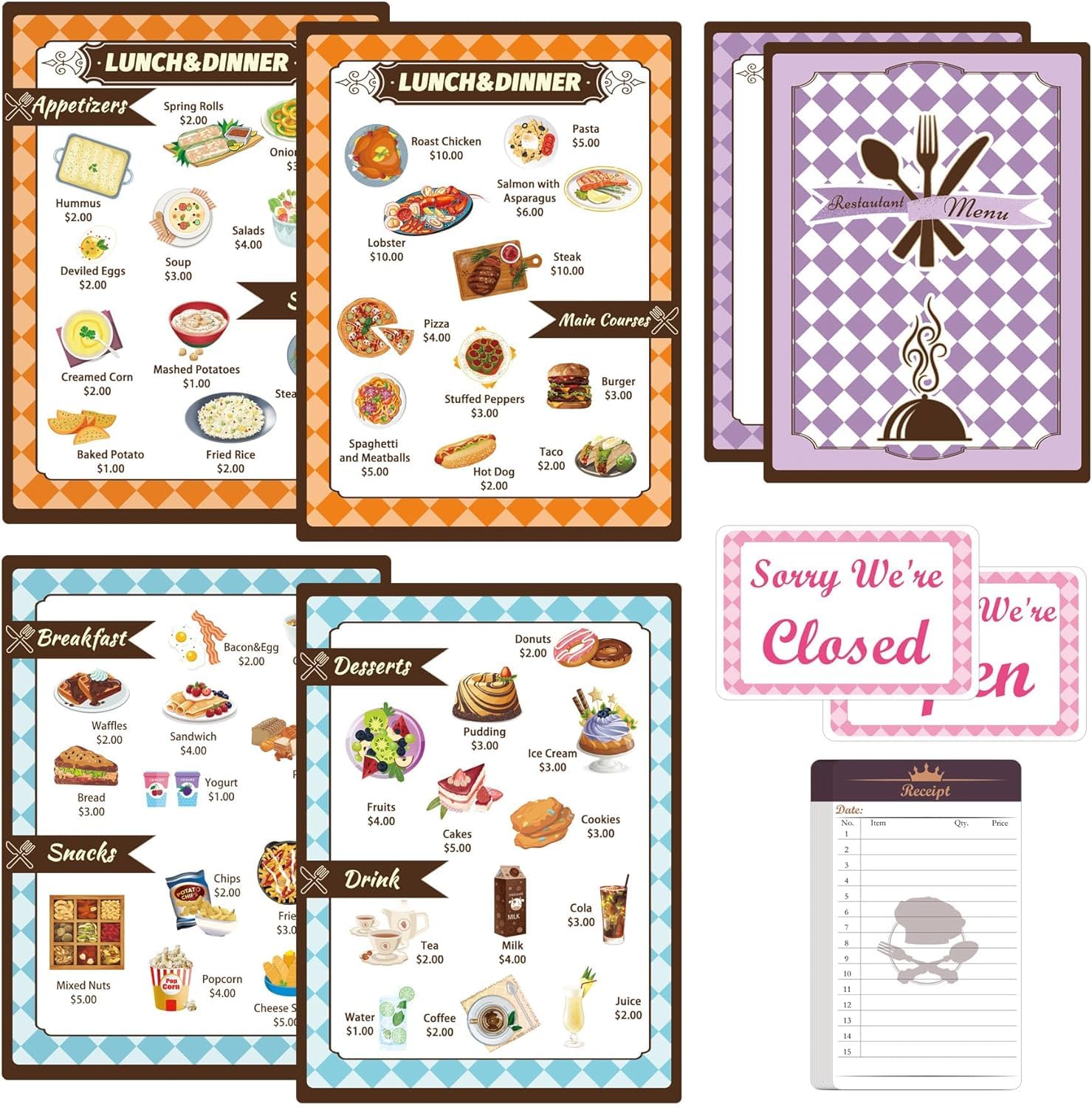 Pop Resin Diner Restaurant Server Set Pretend Food Kitchen Receipt Pad
