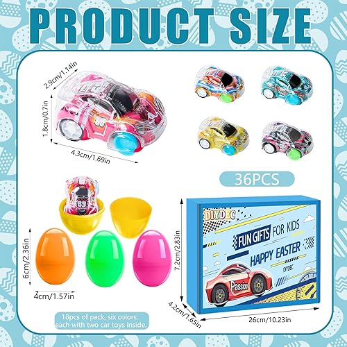 Miniatura 2 de 36 piezas de autos de Pascua rellenos con huevos de Pascua, mini autos de carreras de Pascua para niños y niños, juguetes de coche de Pascua para