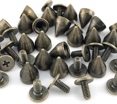 100 Sets 9MM Bronze Spikes and Studs Metal Bullet Cone Spikes Screw Back Leather Craft Rapid Rivet Screws Punk Studs and Spikes for Clothing Shoes Leather Belts Bag Rivets 11/32 Inch
