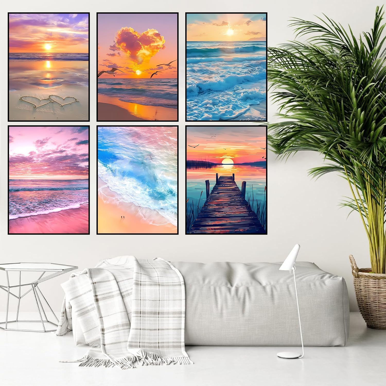 DPARTGMJT 9 Pack Beach Diamond Art Kits for Adults, Multipack Sunset Diamond Painting Kit for Adults, 5D DIY Round Drill Gem Art Adult Diamonds Dots Kits for Home Wall Decor Gift 12x16in (Landscape)
