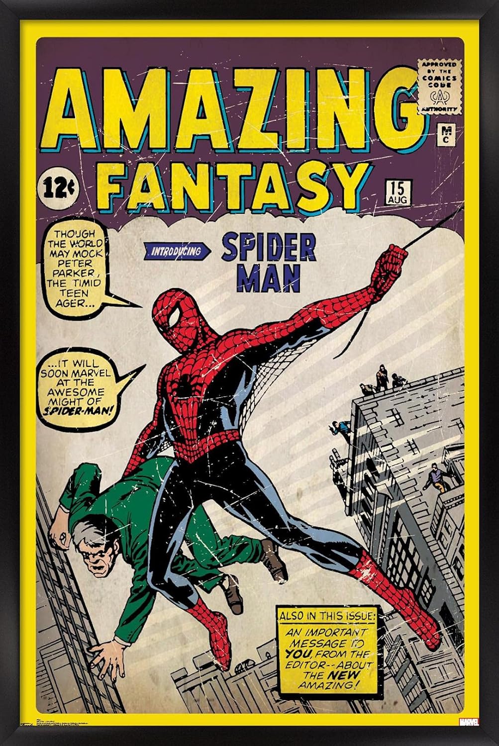 24X36 Marvel Comics Spider-Man - Cover Wall Poster, 36L" x 24W", Black Framed Version