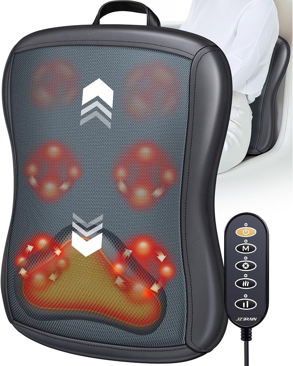 JZBRAIN Shiatsu Back Massager with Heat : Up and Down Rolling Massage - Electric Back Massager for Pain Relief Deep Tissue - Heated Lower Back Massager for Office, Home, Car Use（Black）