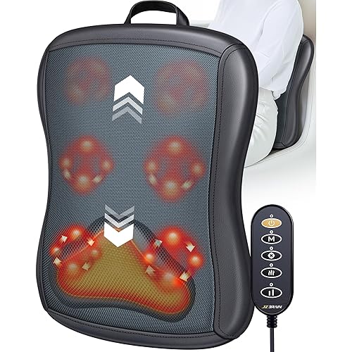 Shiatsu Back Massager with Heat : Up and Down Rolling Massage - Electric Back Massager for Pain Relief Deep Tissue - Heated Lower Back Massager for Office, Home, Car Use（Black）