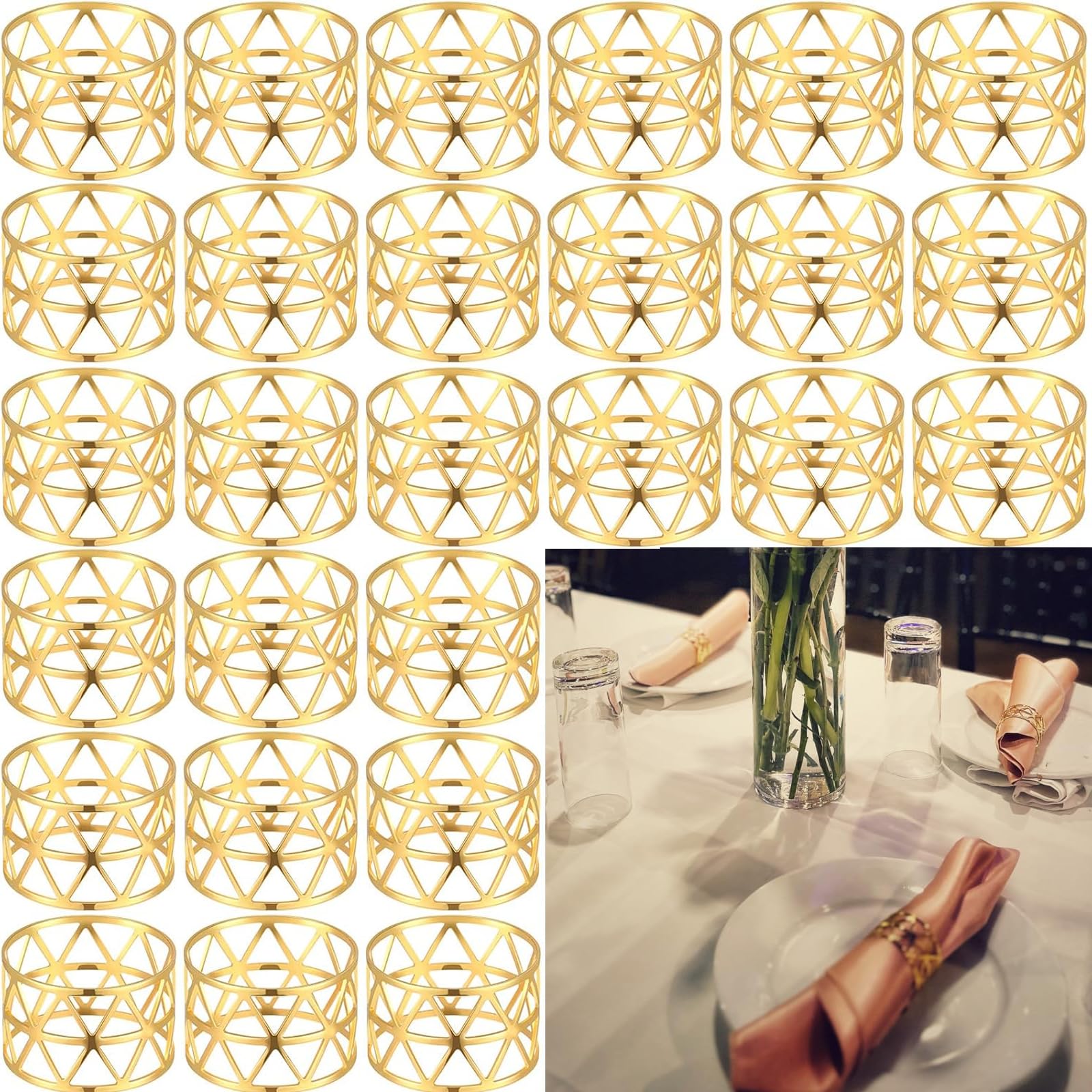 Set di 100 portatovaglioli in metallo dorato traforato, portatovaglioli in metallo, per cena, banchetti, tovaglioli, decorazione da tavolo per il Ringraziamento, Natale, Halloween, vacanze