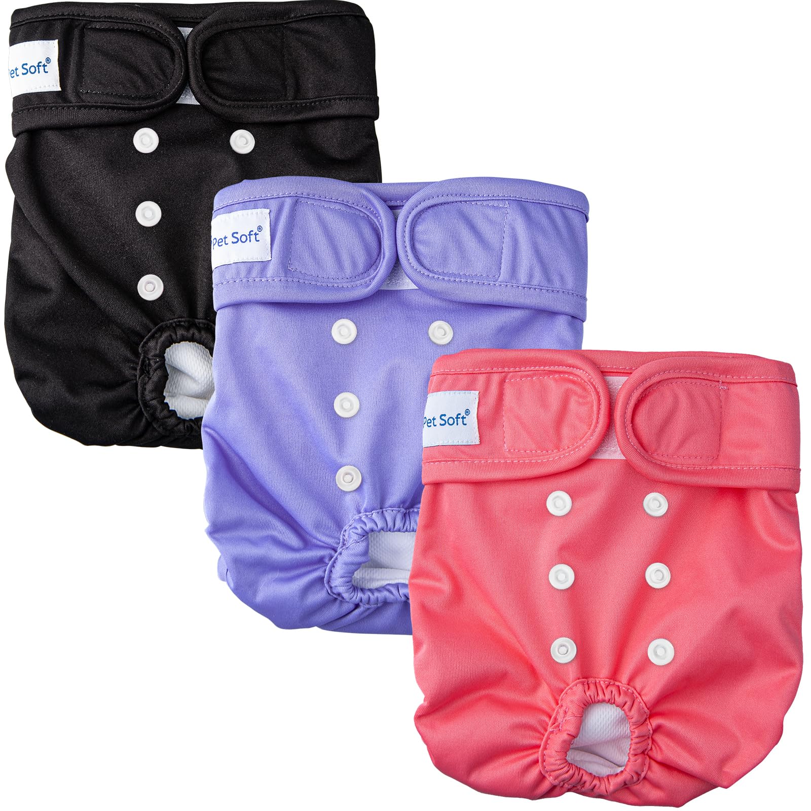 Pet Soft Couche Chien Femelle, Lot de 3 Culotte Chiennes Chaleurs, Couches Lavables pour Chien Femelle avec Ceinture Anti-Fuite (Clair, S)