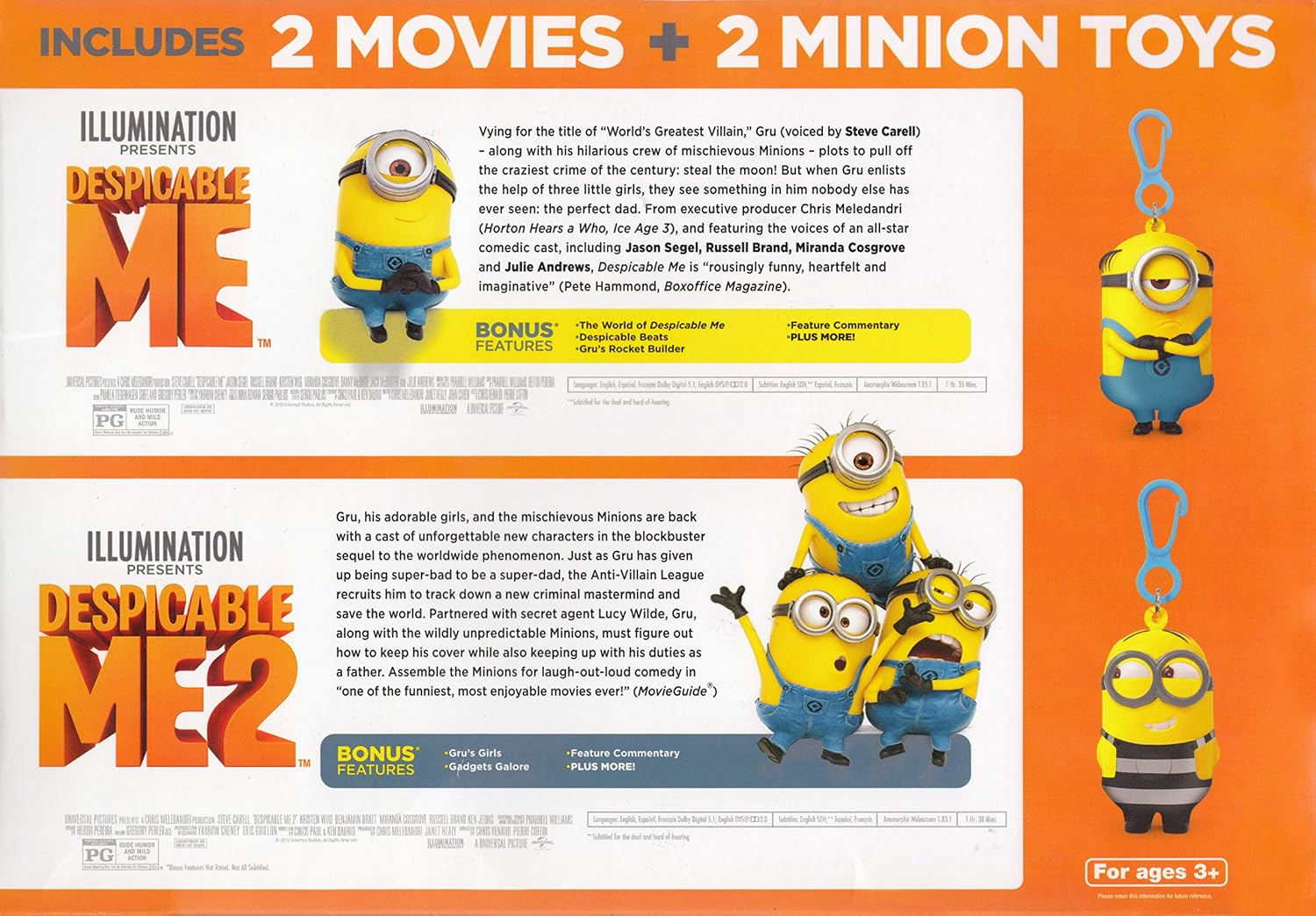 Despicable Me / Despicable Me 2 (2-Movies + 2-Minion Toys) (DVD Gift Set) image 2