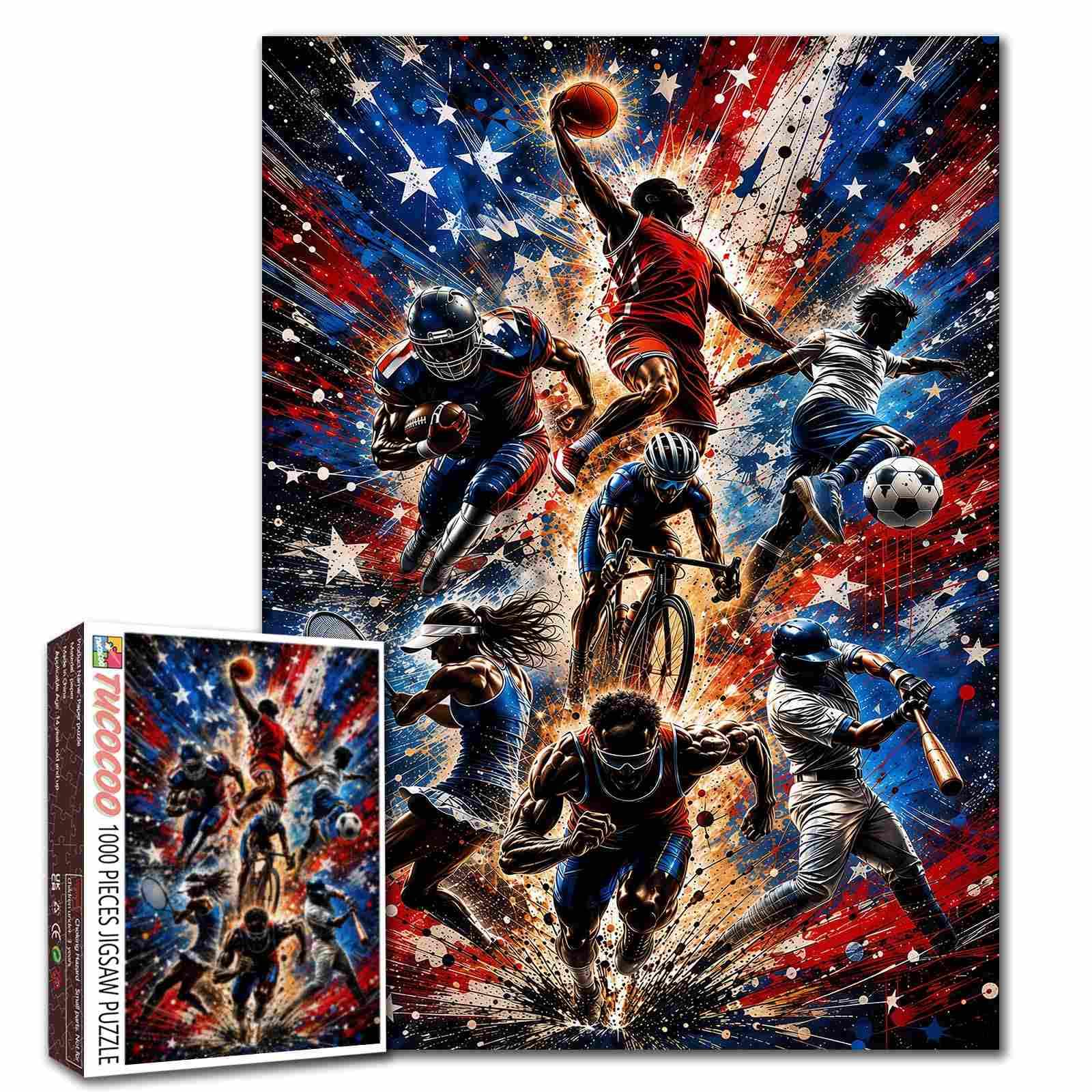 Multi Sports Jigsaw Puzzle Athletic 1000 Pieces for Adults Graffiti Pop Art Modern Sports Fan Lover Gift Challenging Family Activity Games Colorful DIY Craft for Home Decor โ image 1