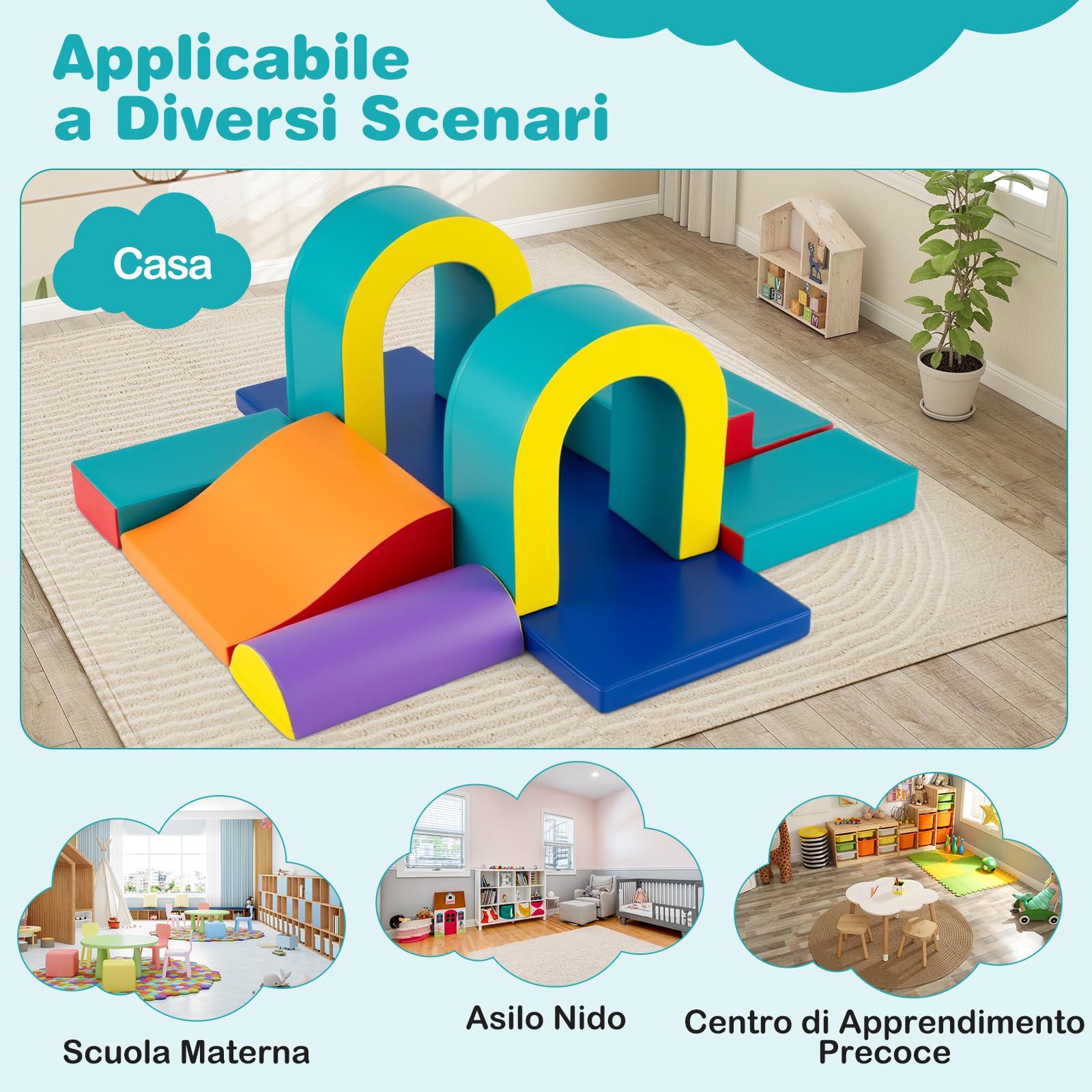 COSTWAY Set di 10 Blocchi da Arrampicata in Schiuma, Palestra da Gioco in Morbida Pelle Sintetica, Strutture Leggere per Scalare, Arrampicarsi, Scivolare, per Bambini 1+ Anno (Verde)