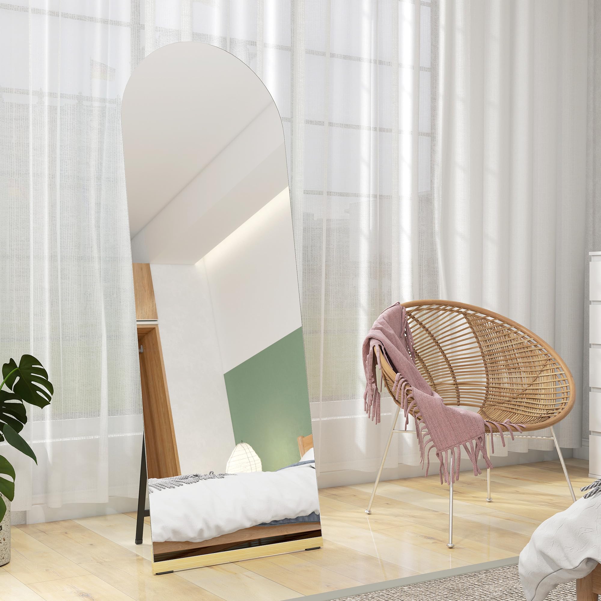 HOMCOM Miroir complet incurvé sans cadre en bois 160 x 50 cm